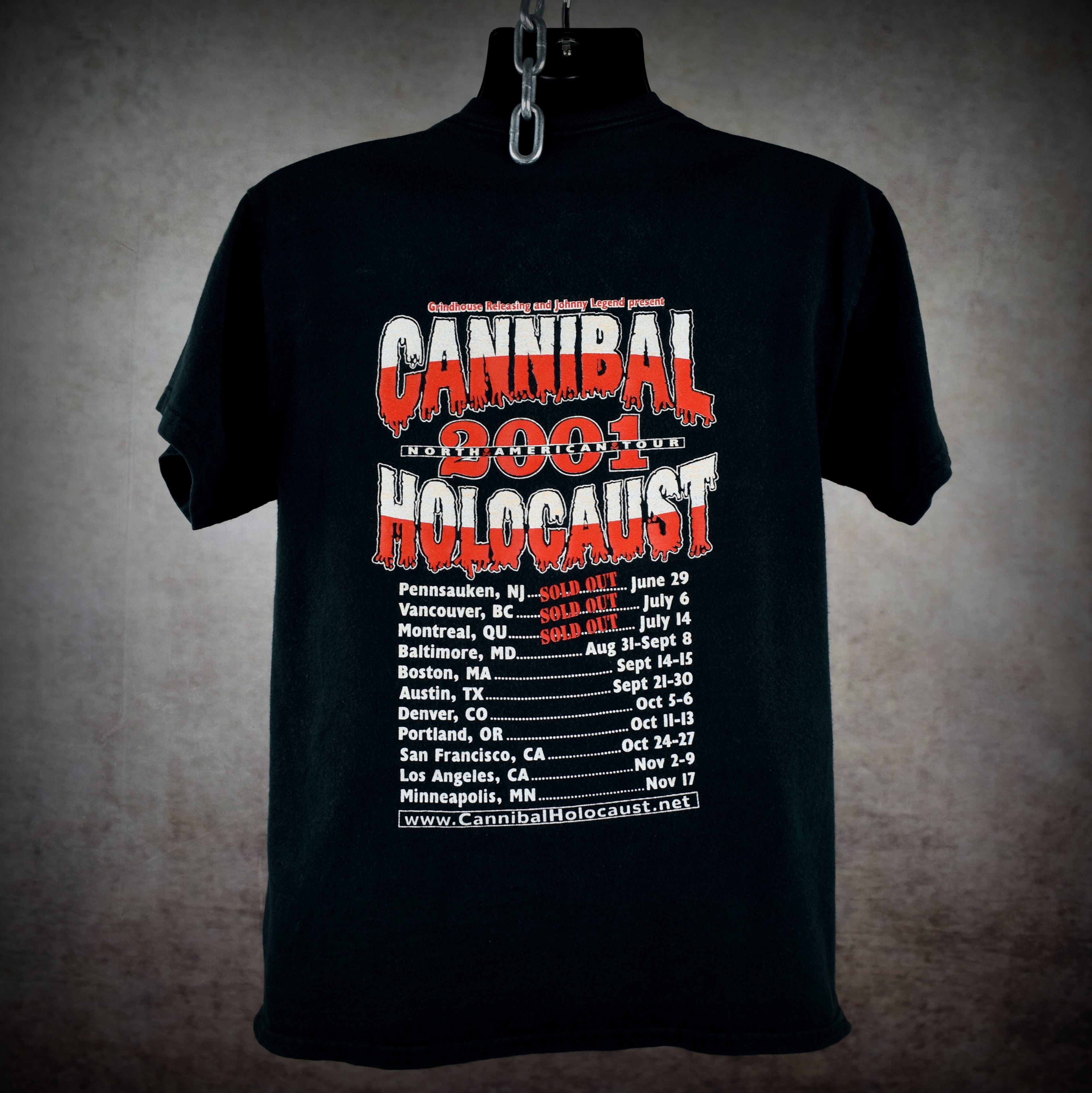 2001 cannibal holocaust vintage infamous cult classic italian horror movie north american tour t-shirt