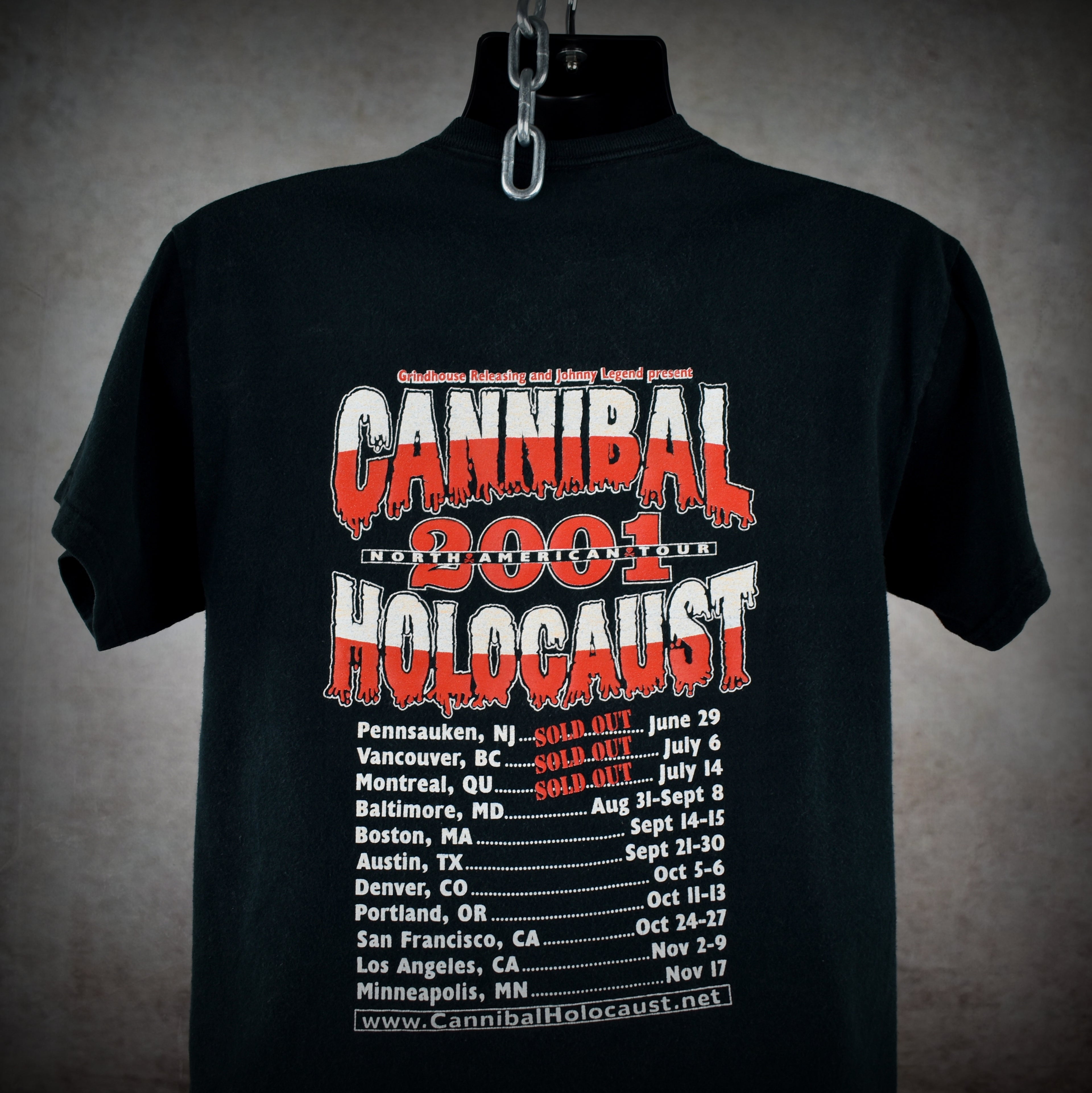 2001 cannibal holocaust vintage infamous cult classic italian horror movie north american tour t-shirt