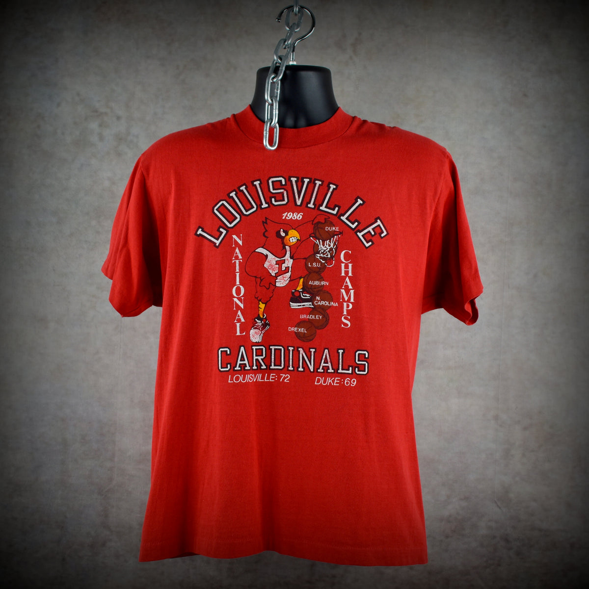 1986 louisville cardinals national champs vintage pervis ellison era 80s university of louisville basketball promo t-shirt