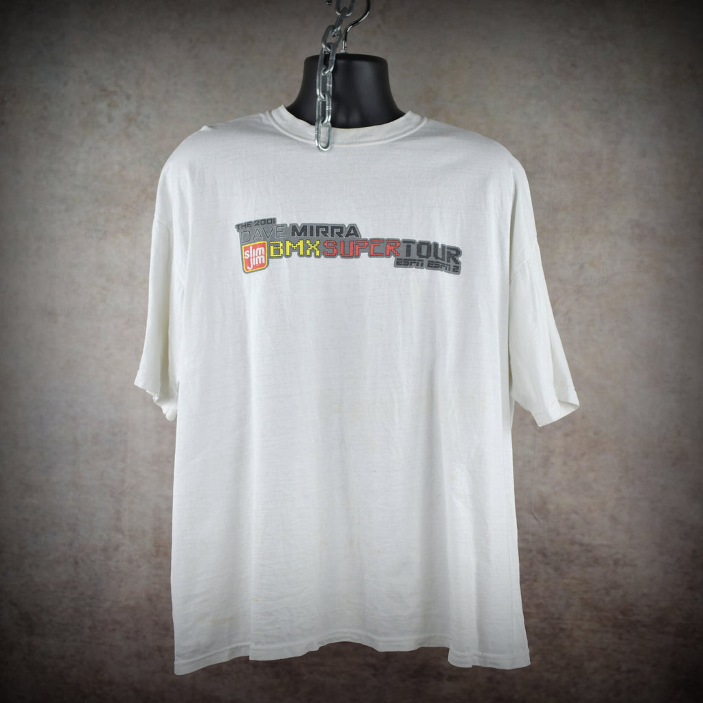 2001 dave mirra bmx super tour vintage action sports legend espn + espn2 y2k tv show promo t-shirt