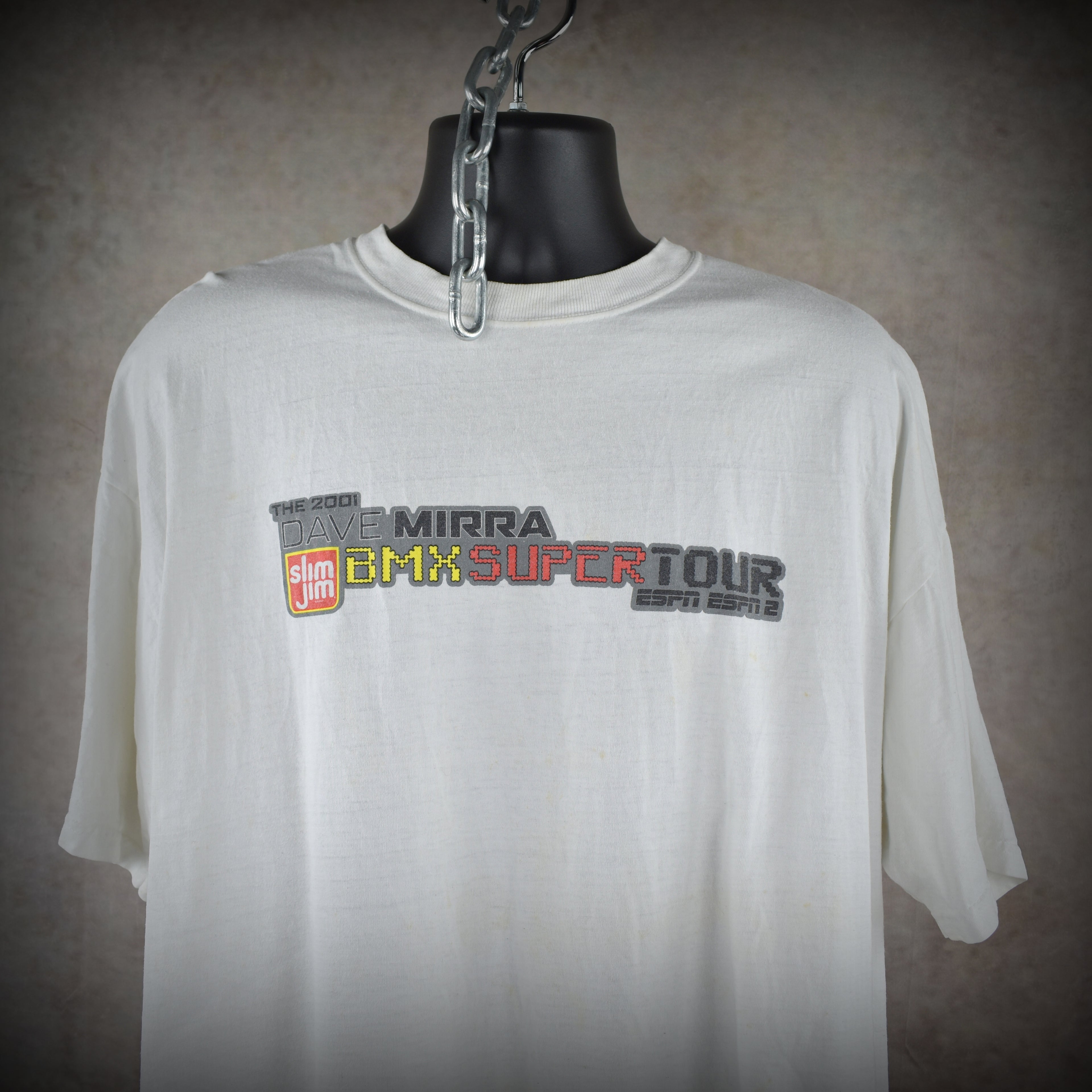 2001 dave mirra bmx super tour vintage action sports legend espn + espn2 y2k tv show promo t-shirt