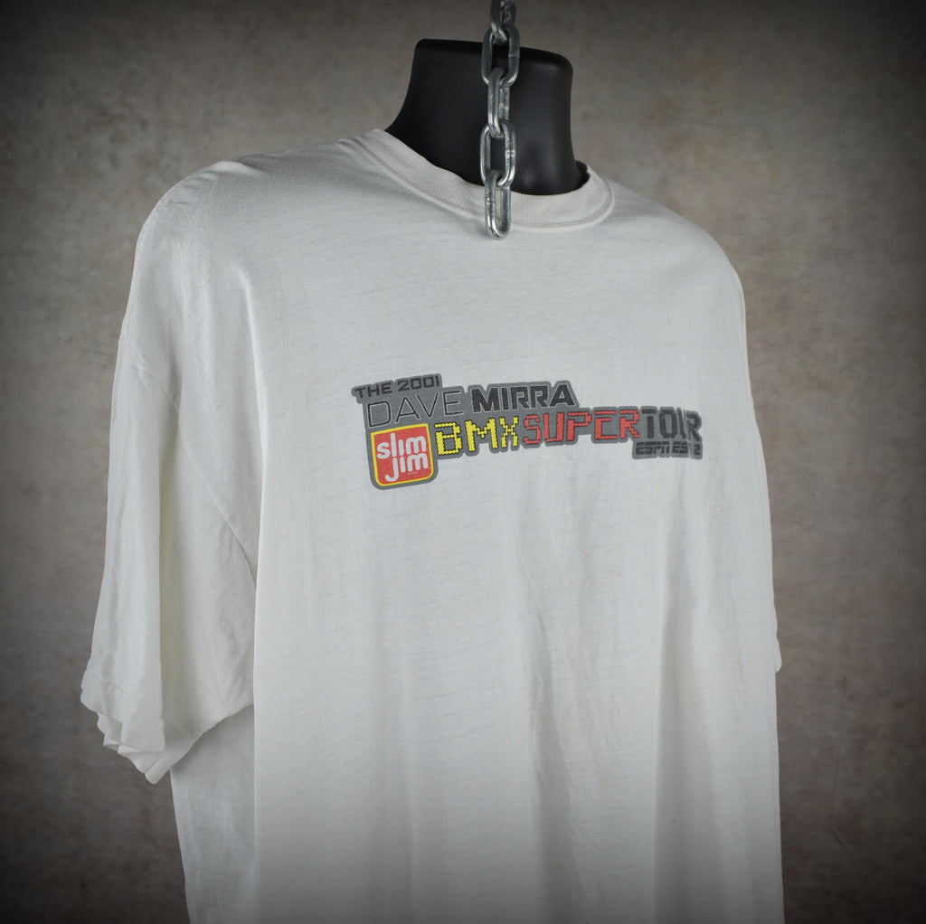 2001 dave mirra bmx super tour vintage action sports legend espn + espn2 y2k tv show promo t-shirt