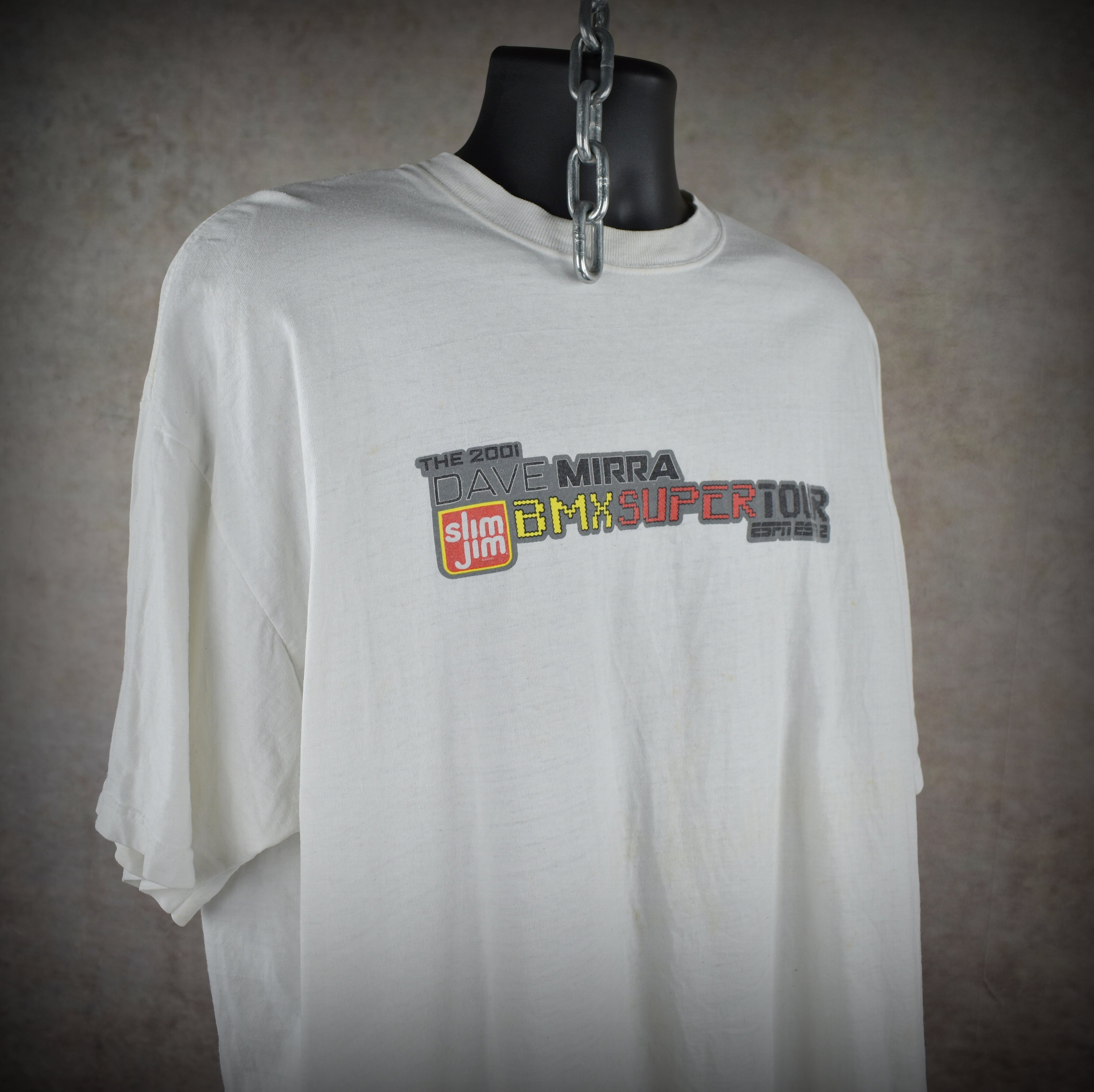 2001 dave mirra bmx super tour vintage action sports legend espn + espn2 y2k tv show promo t-shirt