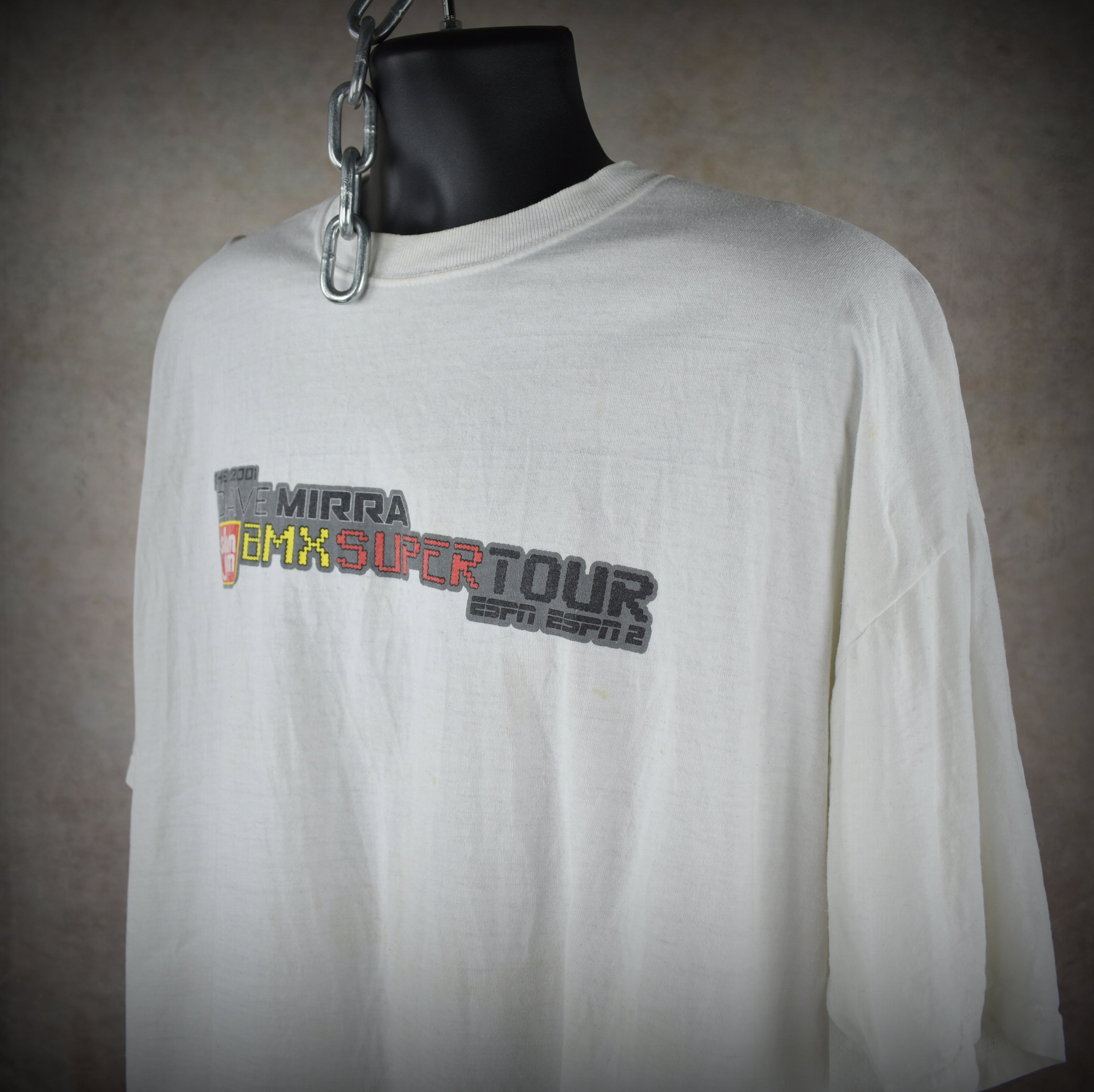 2001 dave mirra bmx super tour vintage action sports legend espn + espn2 y2k tv show promo t-shirt