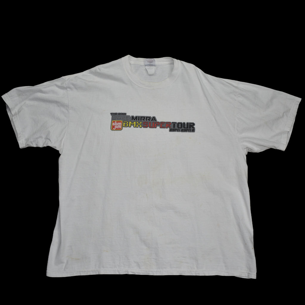 2001 dave mirra bmx super tour vintage action sports legend espn + espn2 y2k tv show promo t-shirt