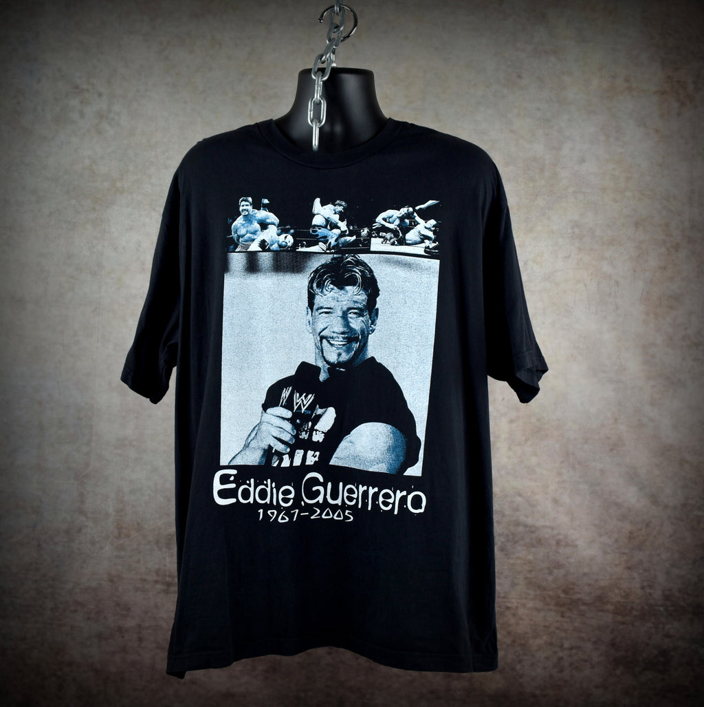 2005 eddie guerrero vintage bootleg wcw / wwf 90s + 00s wrestling icon memorial tribute t-shirt