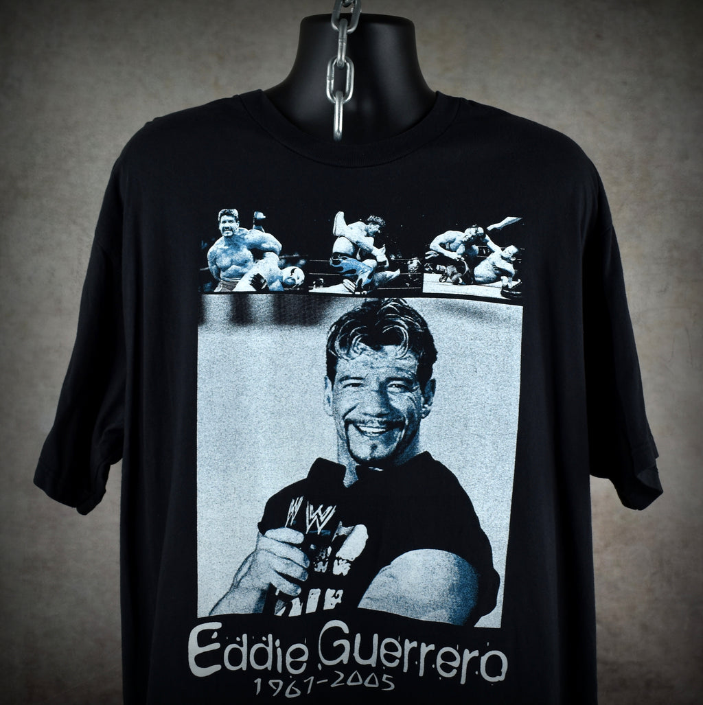 2005 eddie guerrero vintage bootleg wcw / wwf 90s + 00s wrestling icon memorial tribute t-shirt