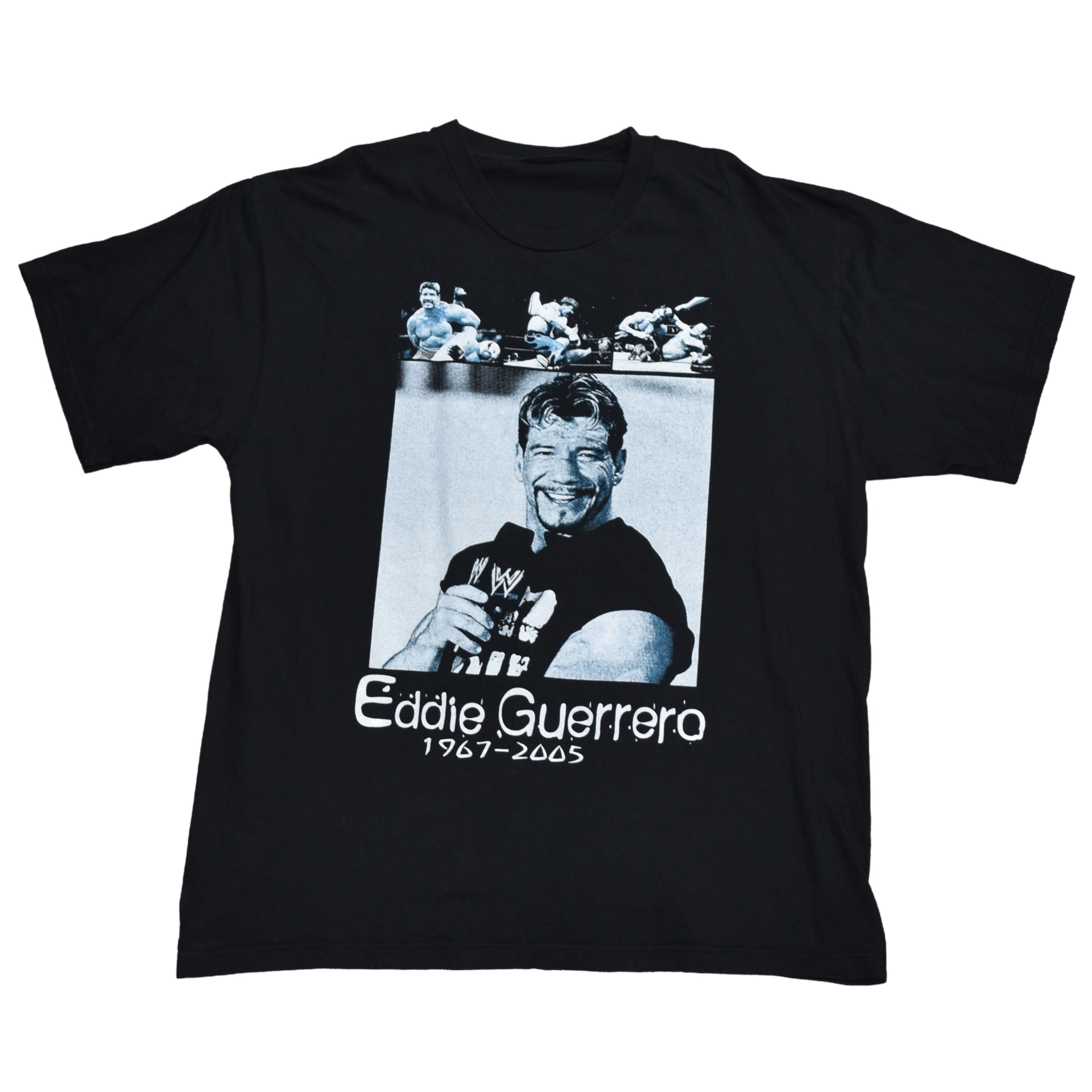 2005 eddie guerrero vintage bootleg wcw / wwf 90s + 00s wrestling icon memorial tribute t-shirt