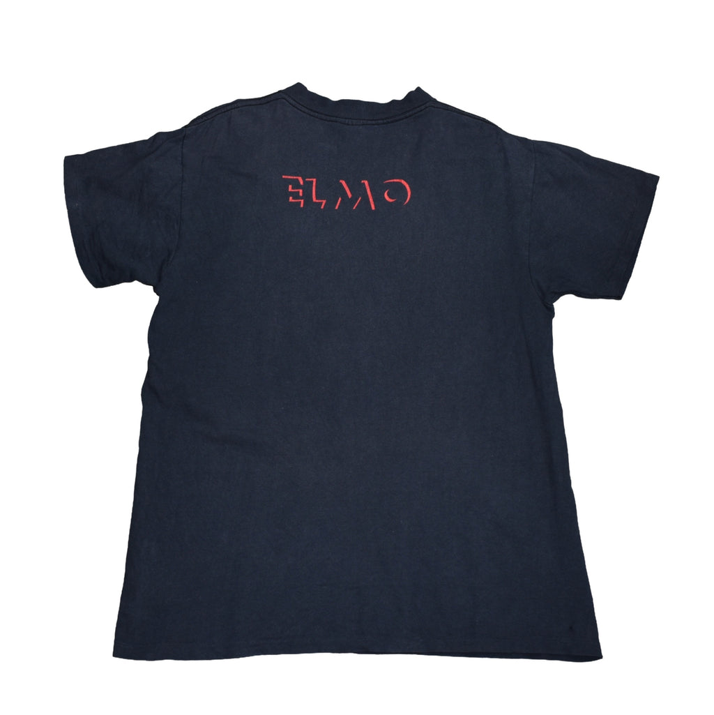 1990s elmo vintage 90s black velvet style iconic sesame street muppet character promo t-shirt
