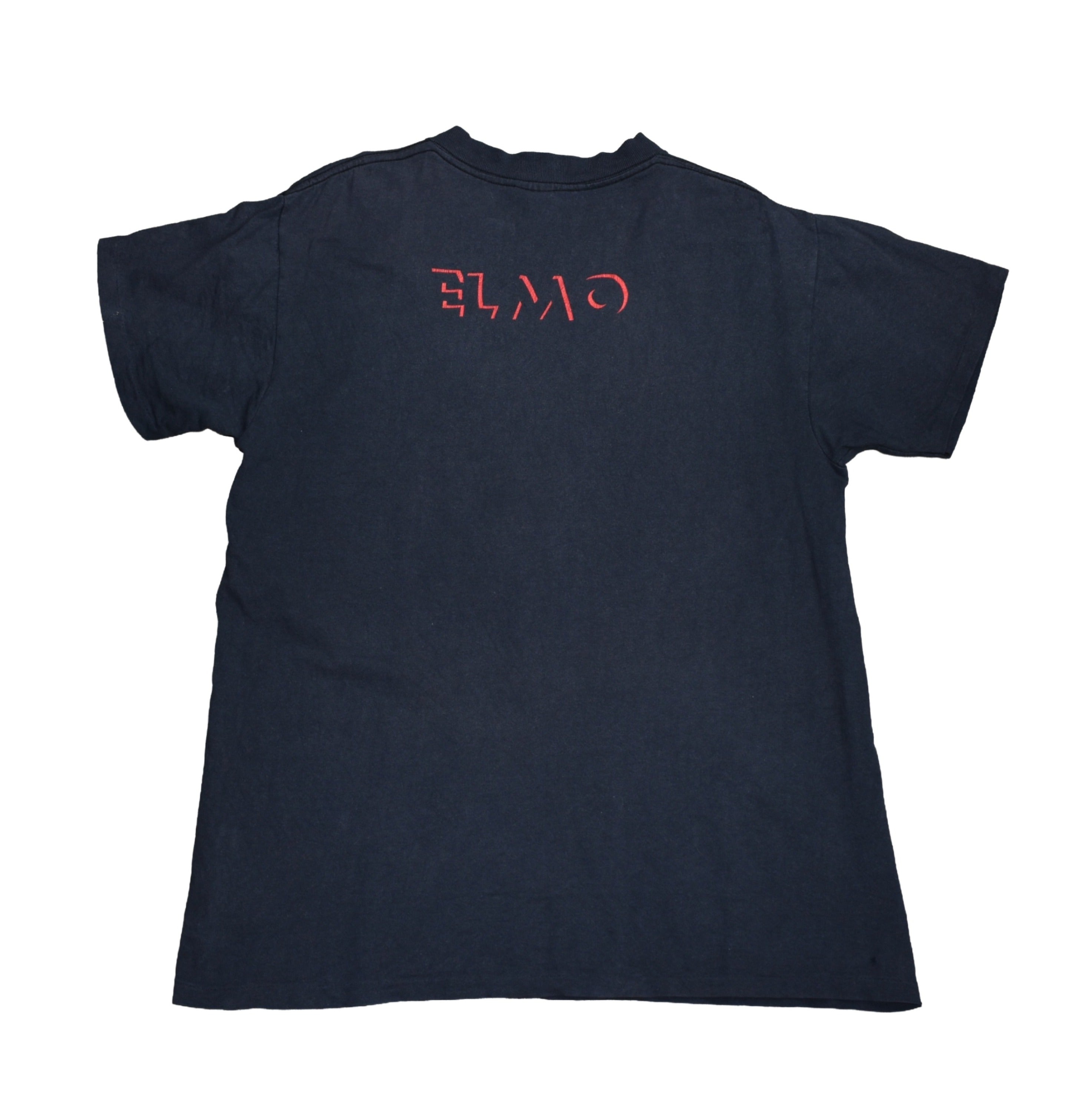 1990s elmo vintage 90s black velvet style iconic sesame street muppet character promo t-shirt