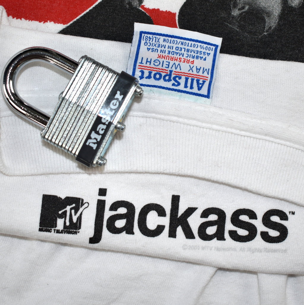 2001 jackass vintage johnny knoxville s1:e1 body in trunk stunt iconic mtv tv show hunter s. thompson style promo t-shirt