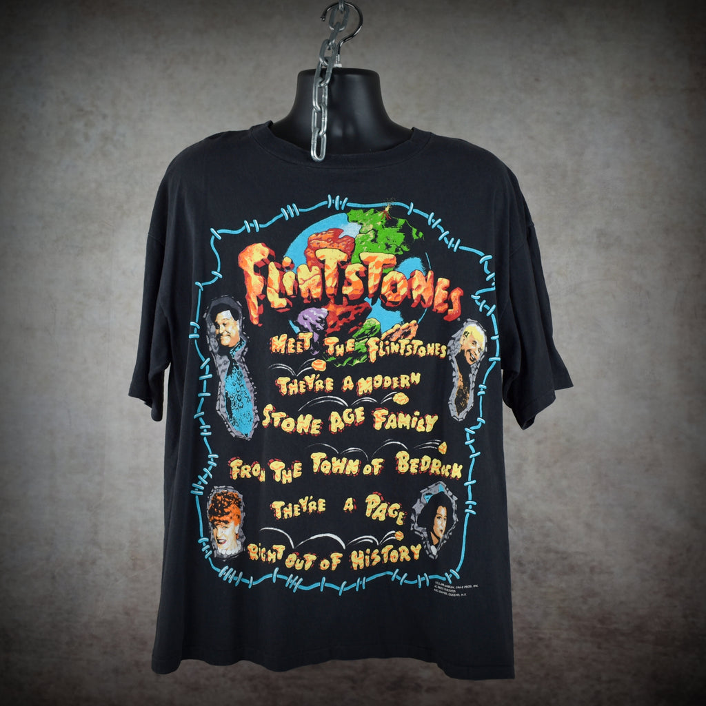 1994 the flintstones vintage cult classic 90s john goodman + rick moranis movie promo t-shirt