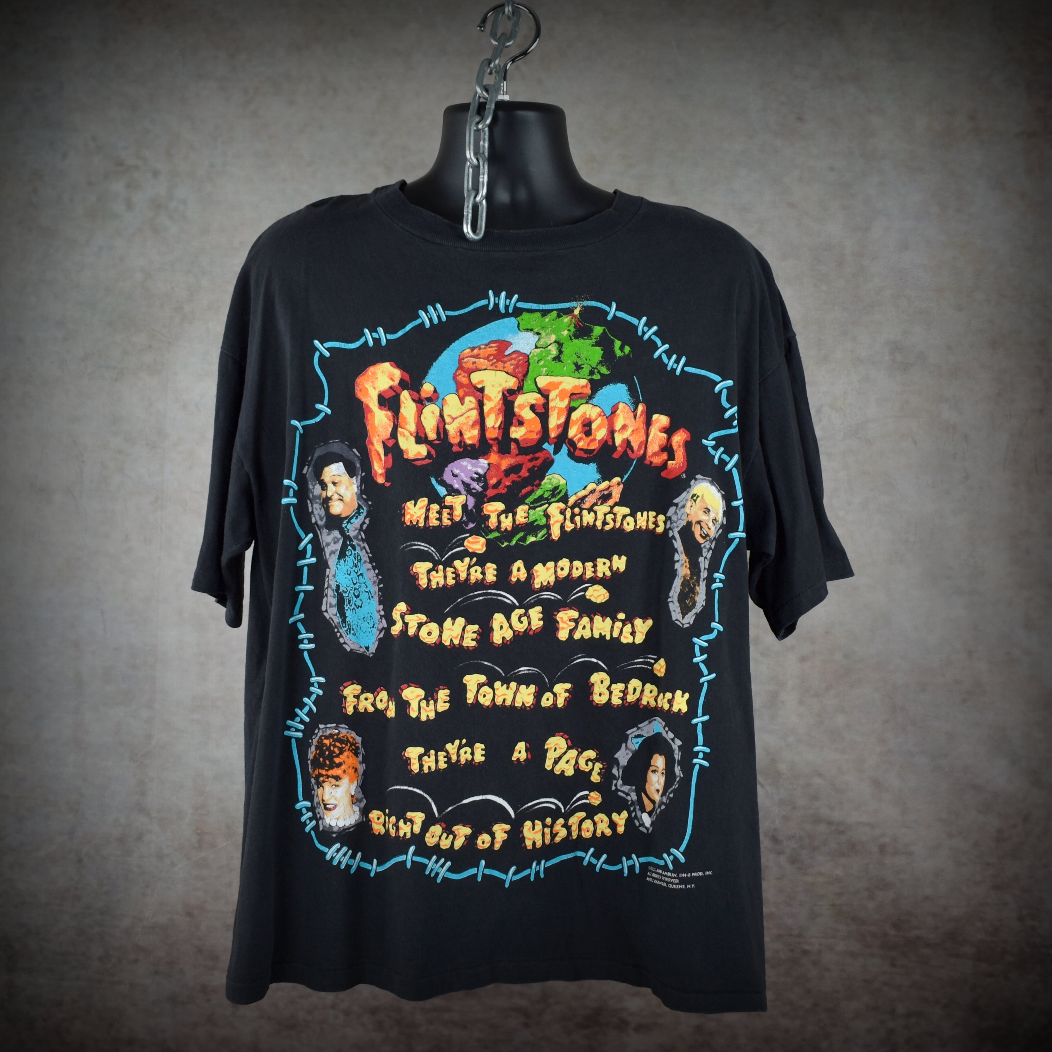 1994 the flintstones vintage cult classic 90s john goodman + rick moranis movie promo t-shirt