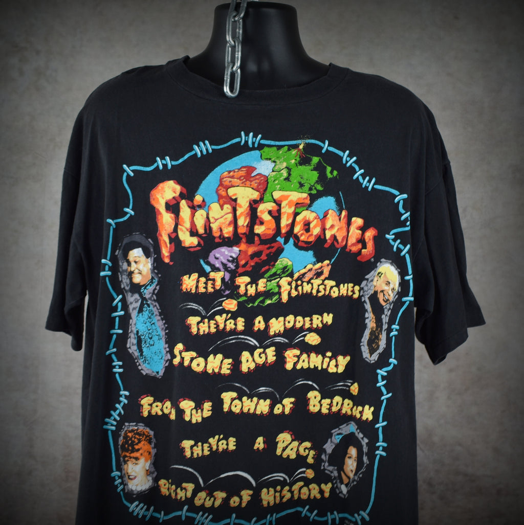 1994 the flintstones vintage cult classic 90s john goodman + rick moranis movie promo t-shirt