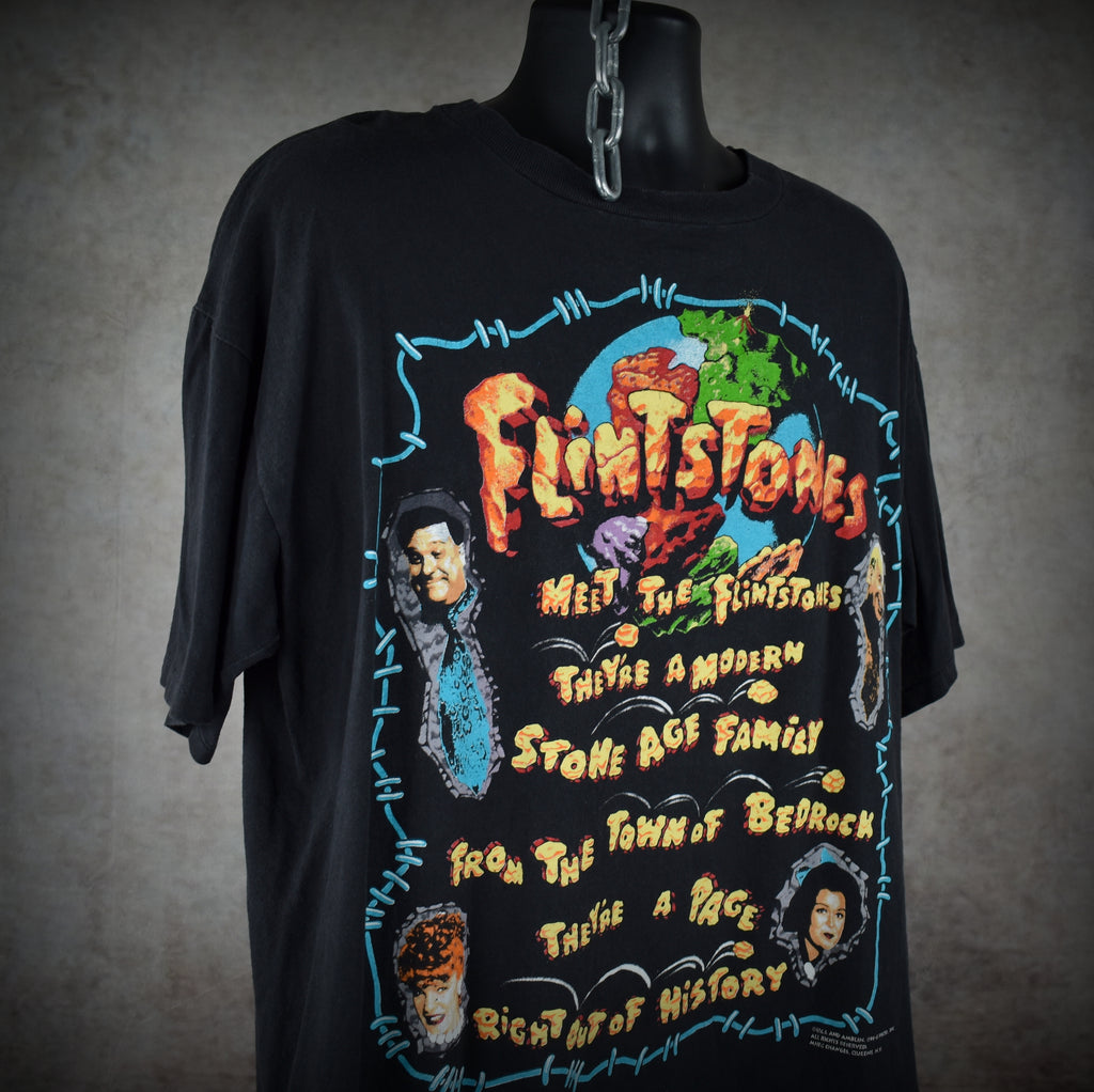 1994 the flintstones vintage cult classic 90s john goodman + rick moranis movie promo t-shirt