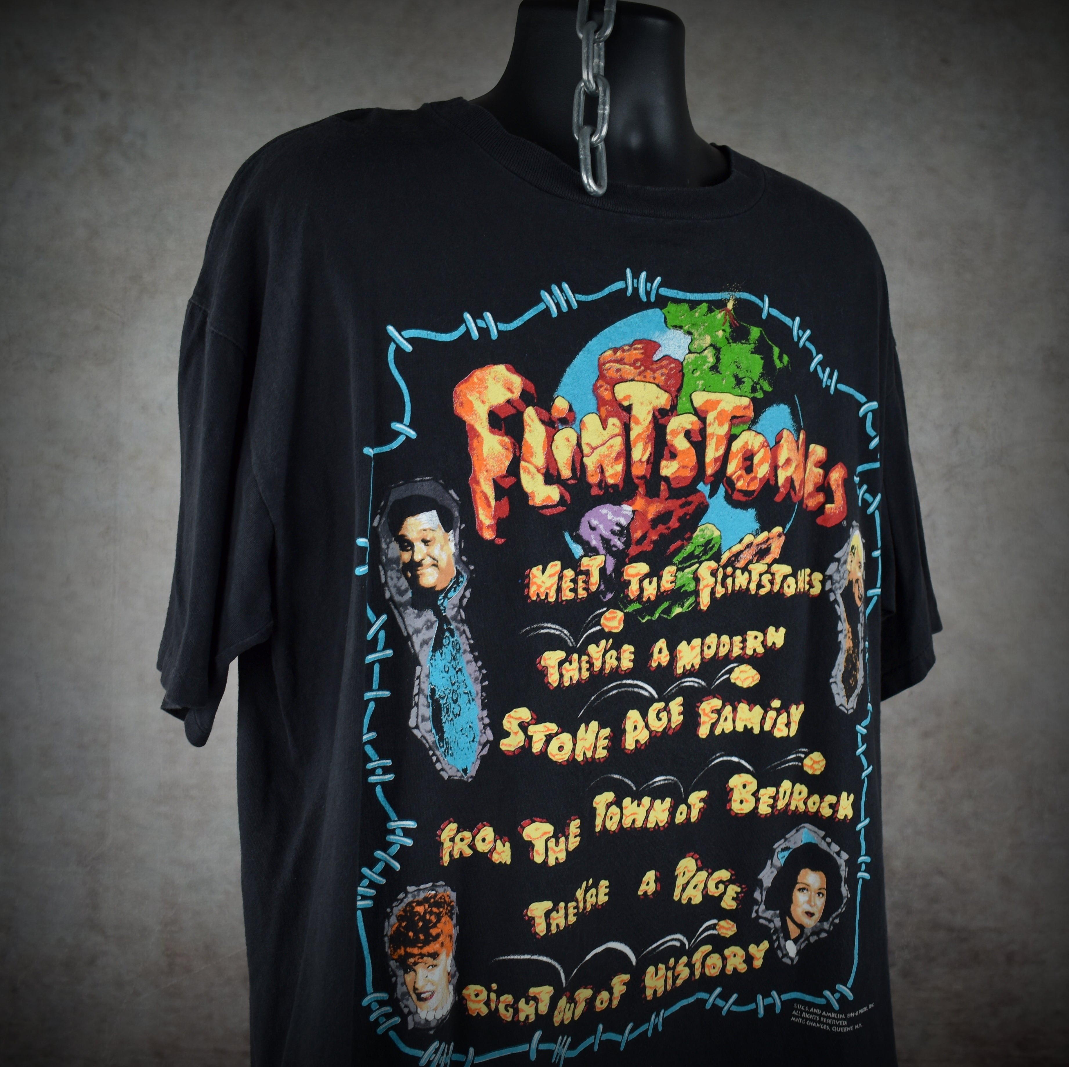 1994 the flintstones vintage cult classic 90s john goodman + rick moranis movie promo t-shirt