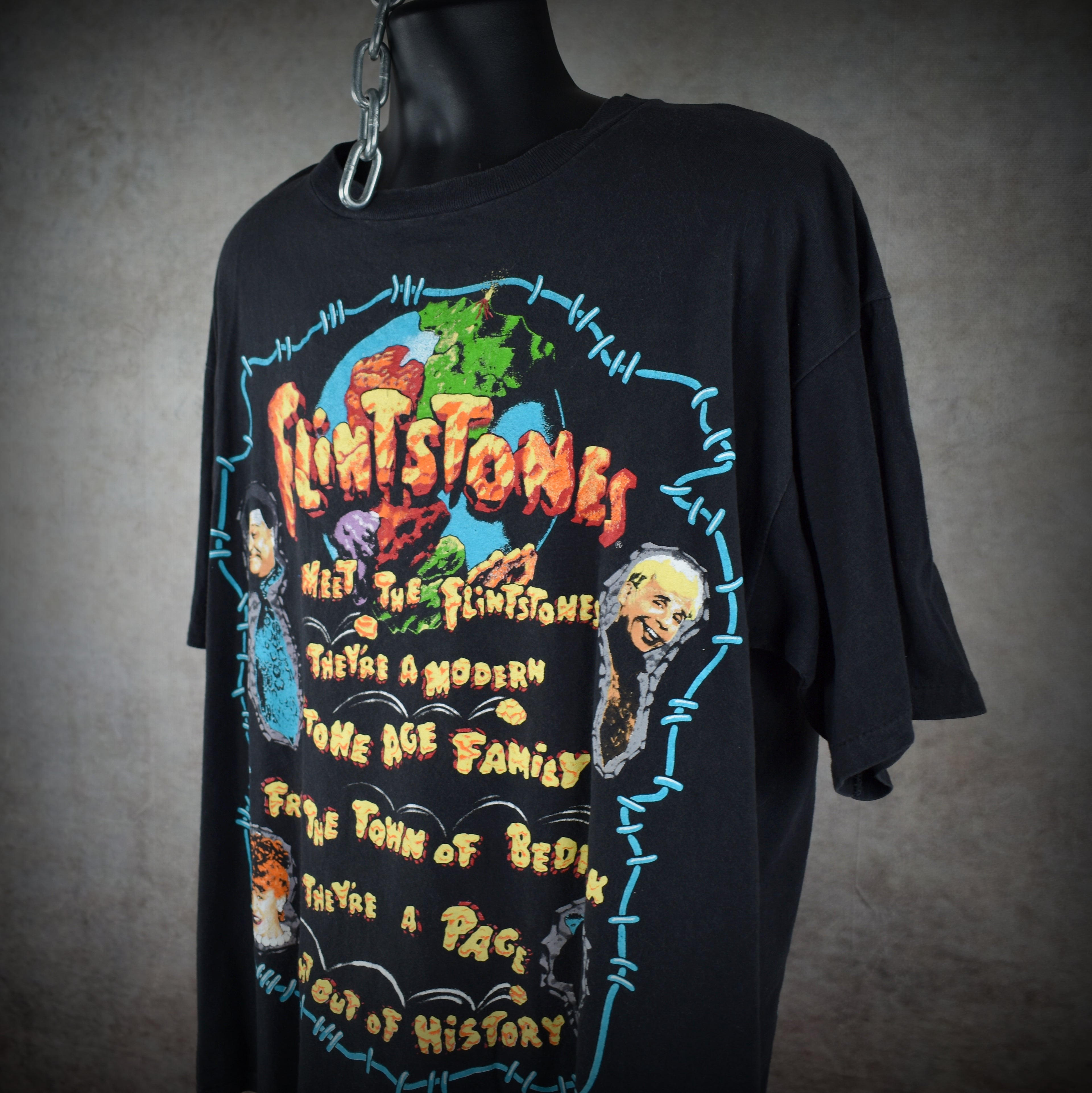 1994 the flintstones vintage cult classic 90s john goodman + rick moranis movie promo t-shirt