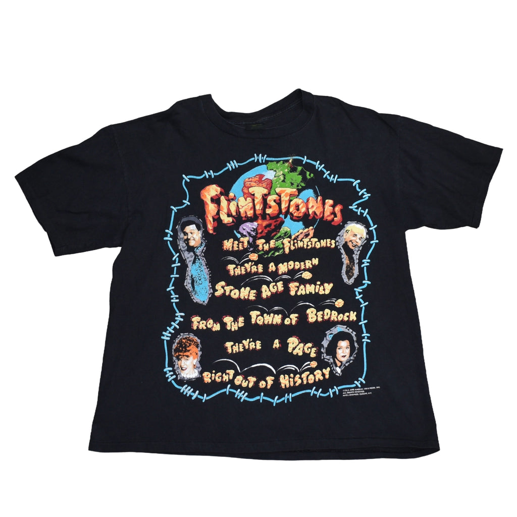 1994 the flintstones vintage cult classic 90s john goodman + rick moranis movie promo t-shirt
