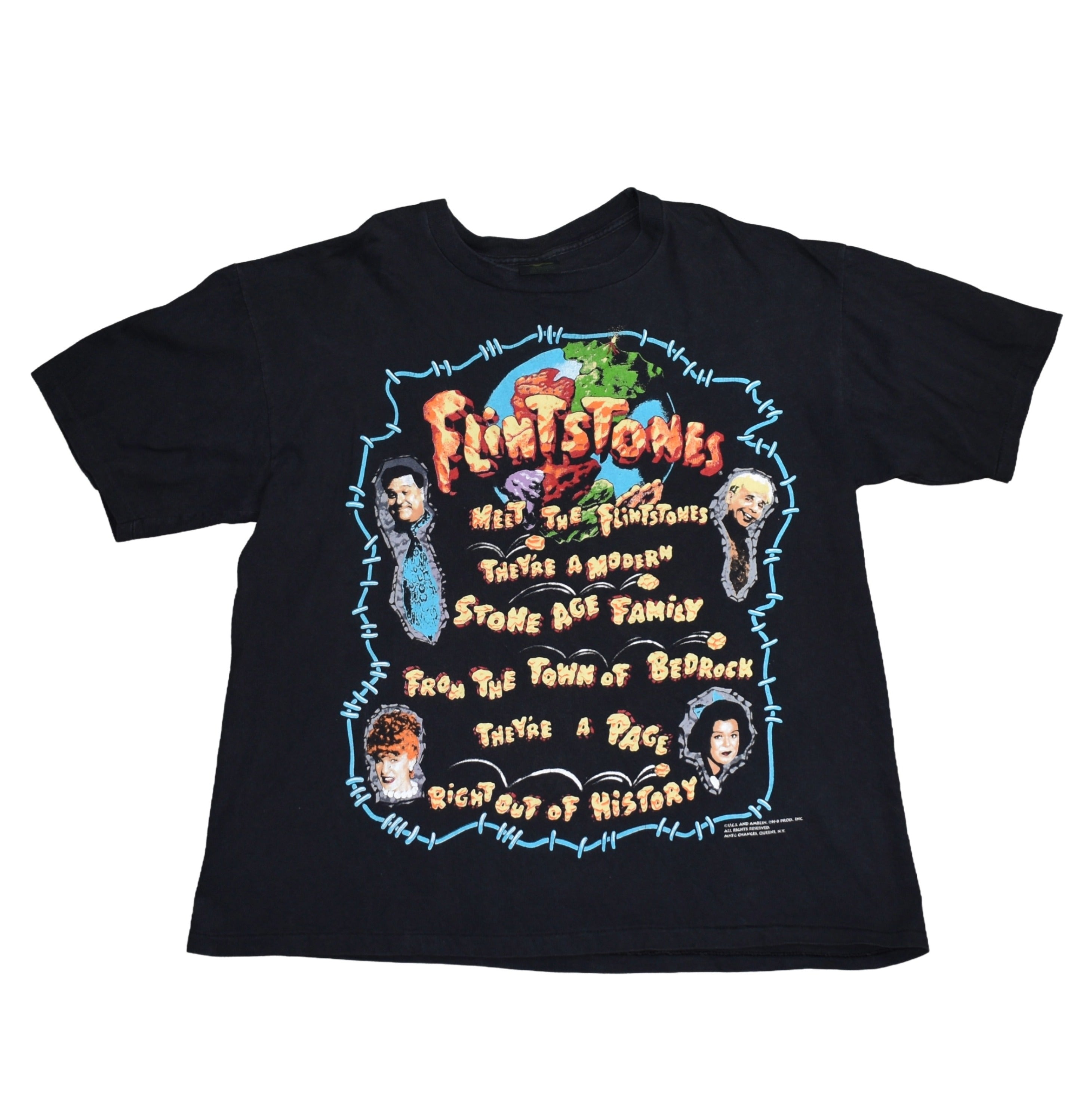 1994 the flintstones vintage cult classic 90s john goodman + rick moranis movie promo t-shirt