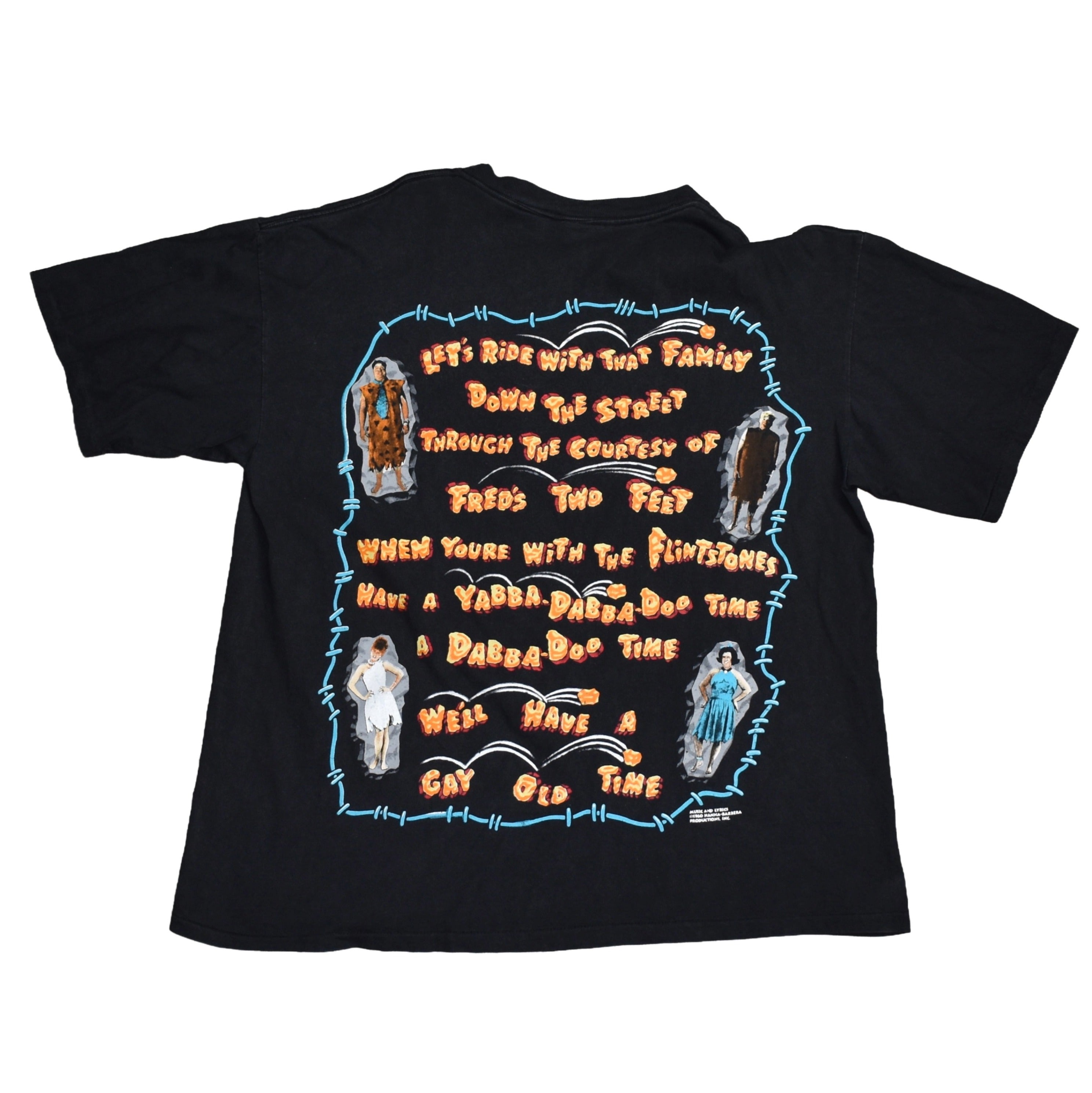 1994 the flintstones vintage cult classic 90s john goodman + rick moranis movie promo t-shirt