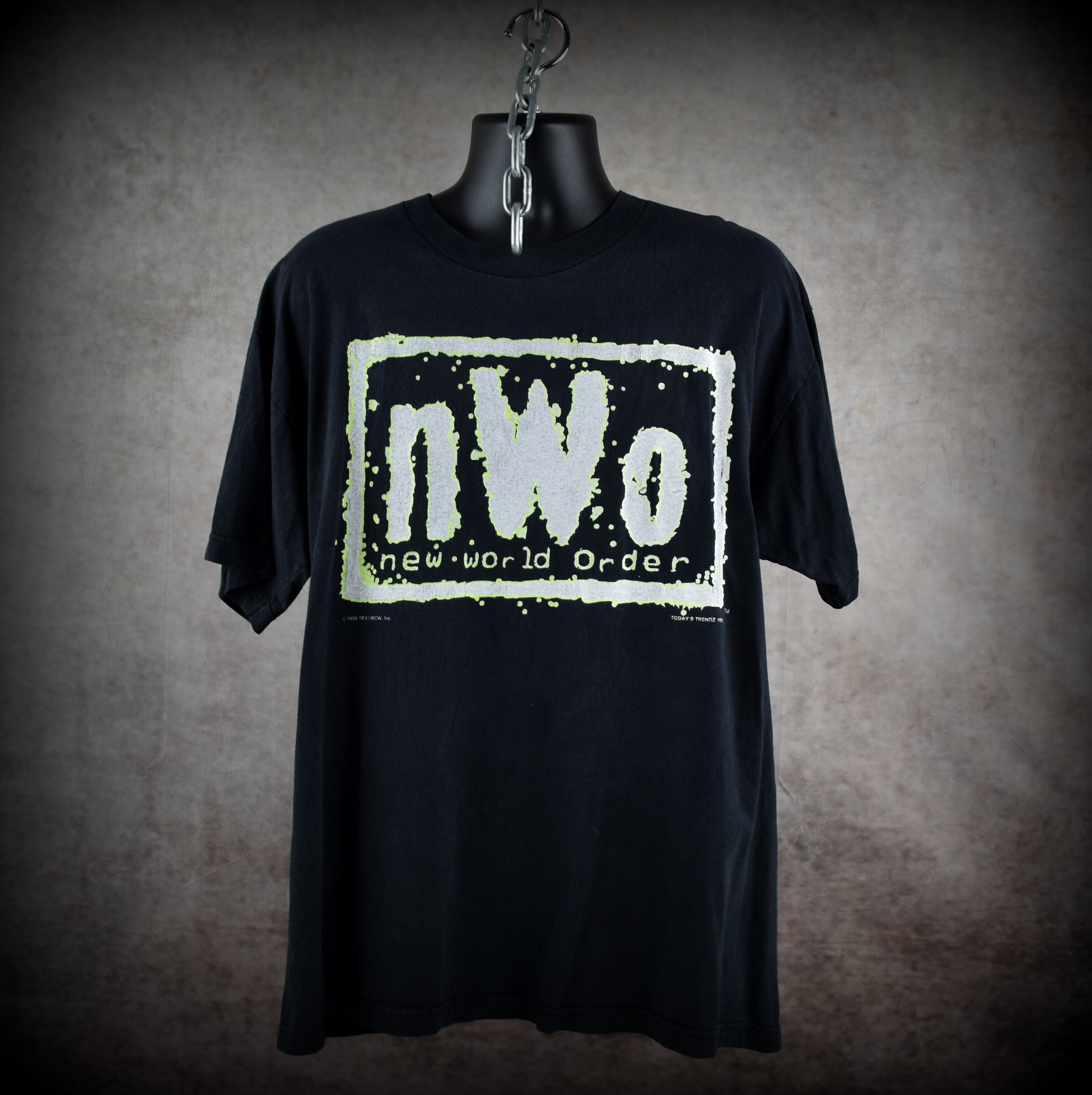 1998 new world order vintage glow in the dark 90s wcw / nwo wrestling promo t-shirt
