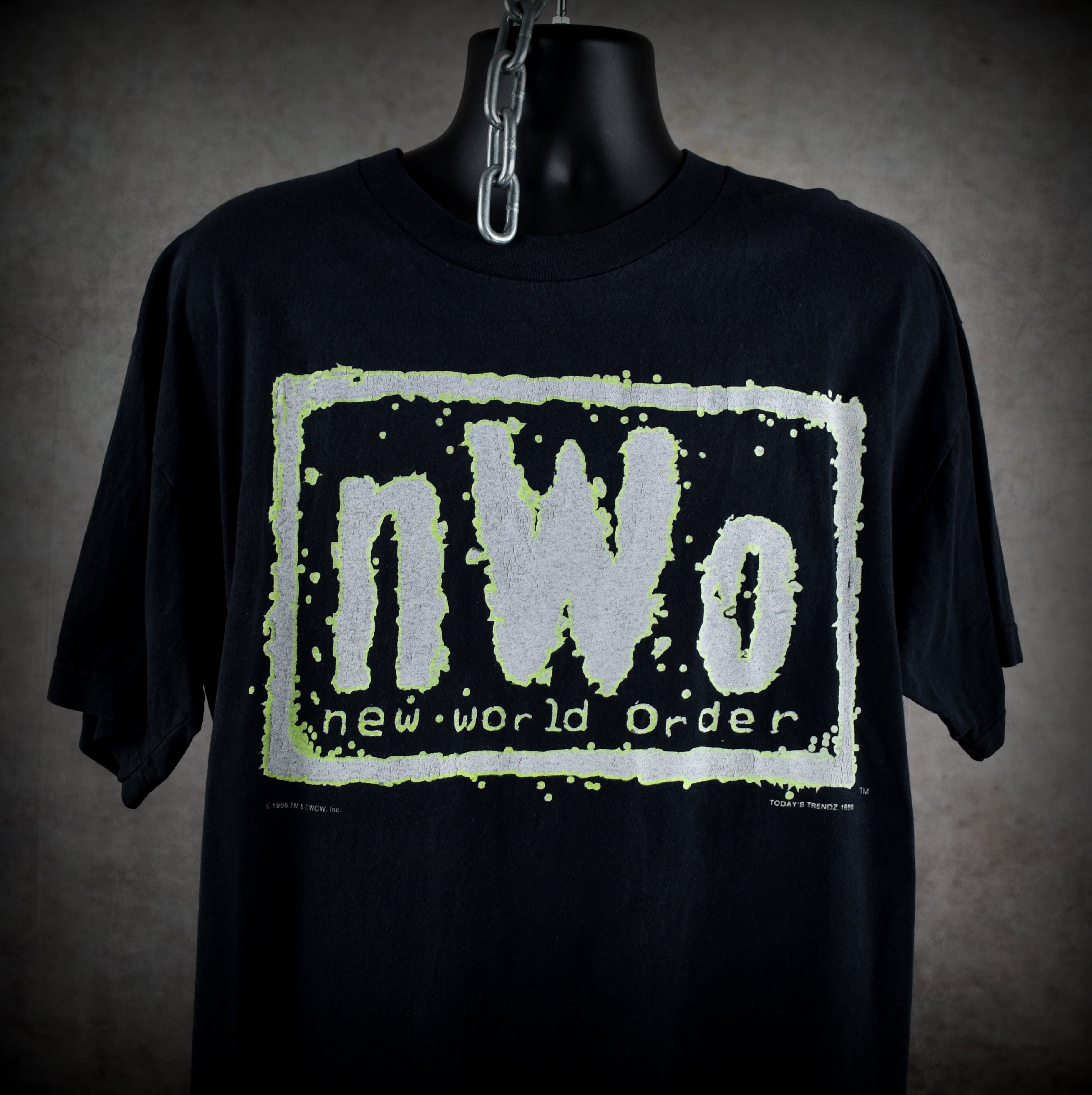 1998 new world order vintage glow in the dark 90s wcw / nwo wrestling promo t-shirt