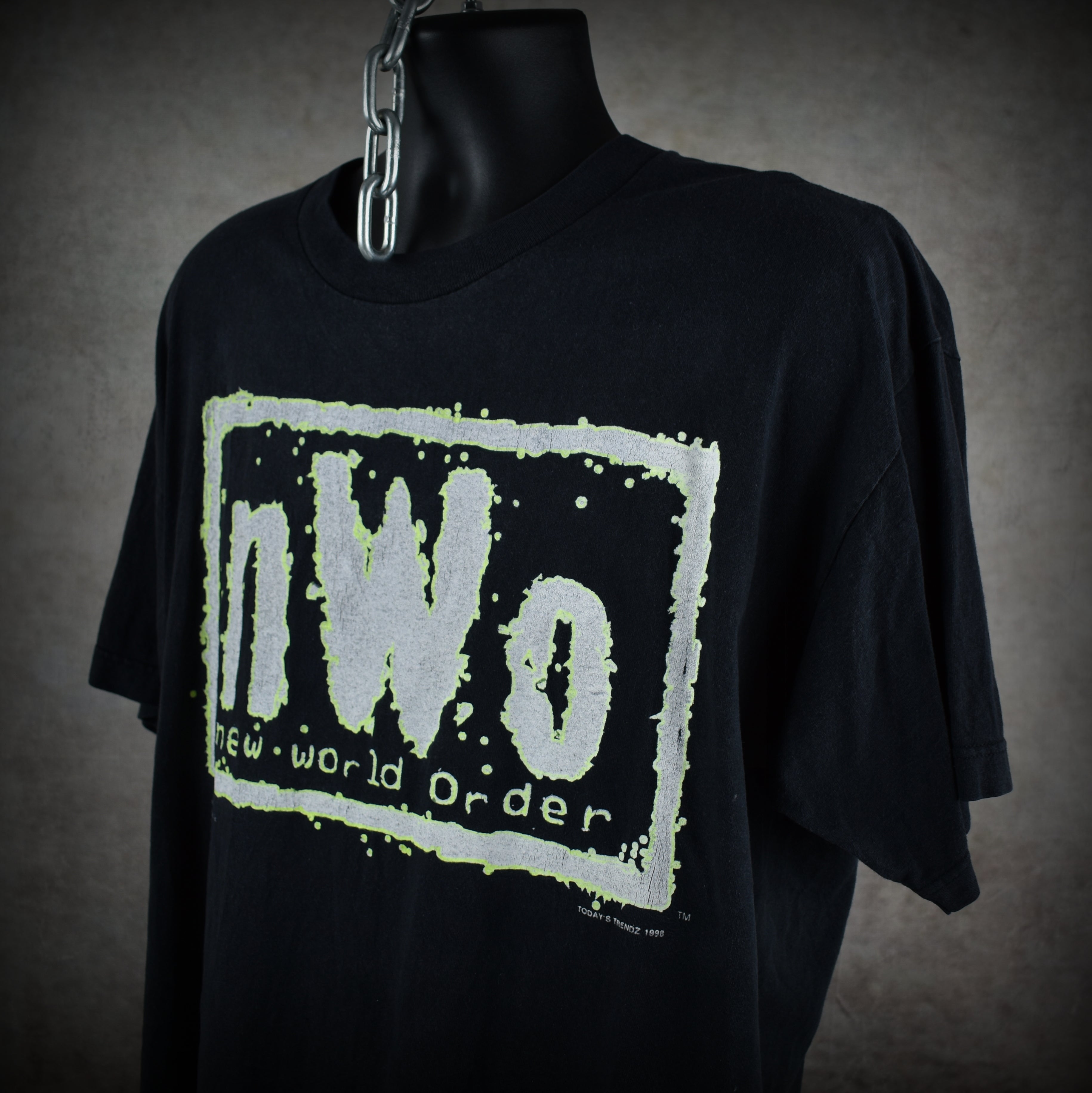 1998 new world order vintage glow in the dark 90s wcw / nwo wrestling promo t-shirt