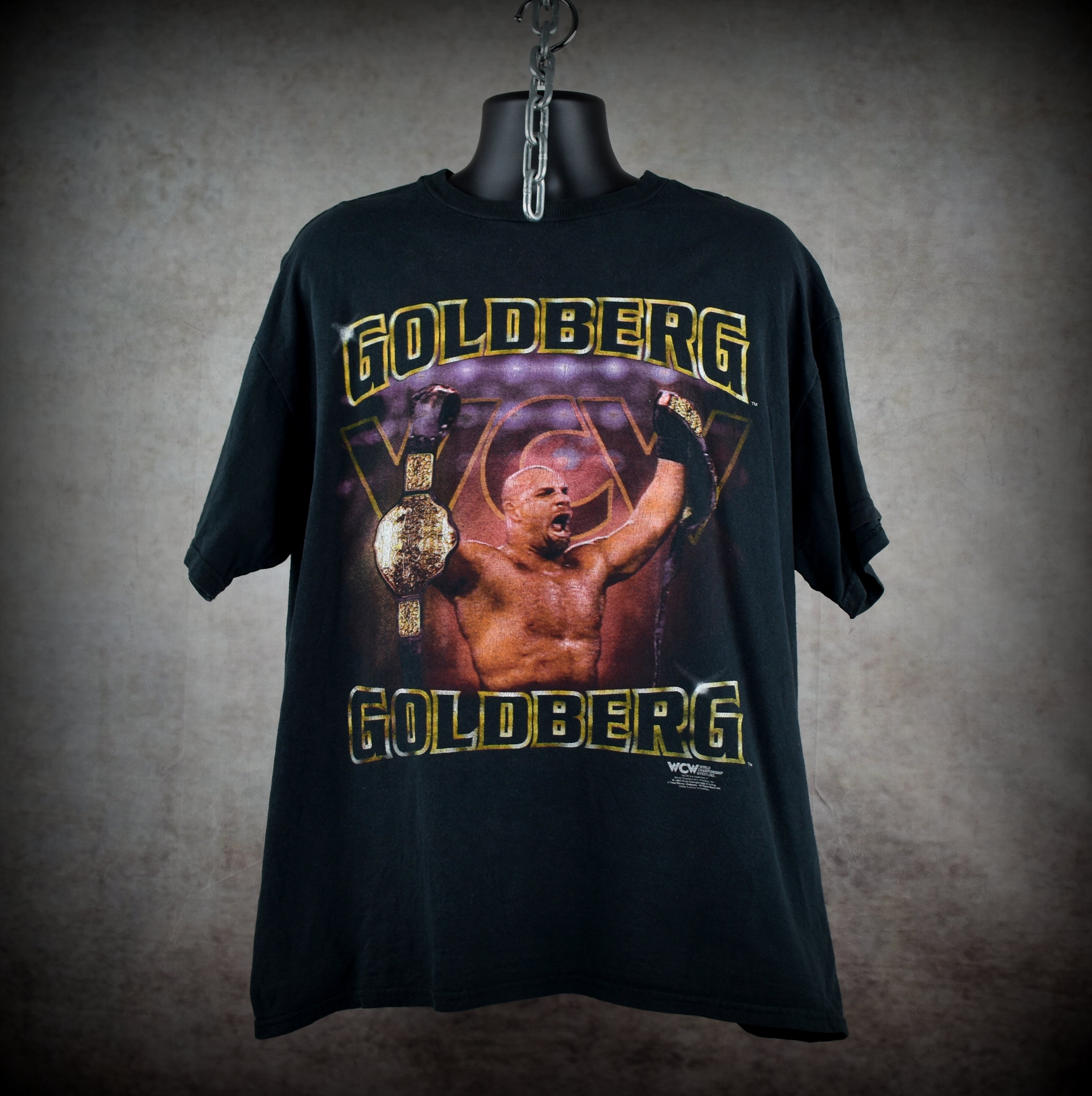 1998 goldberg vintage goldberg vs. hollywood hogan title win 90s wcw pop culture icon promo t-shirt