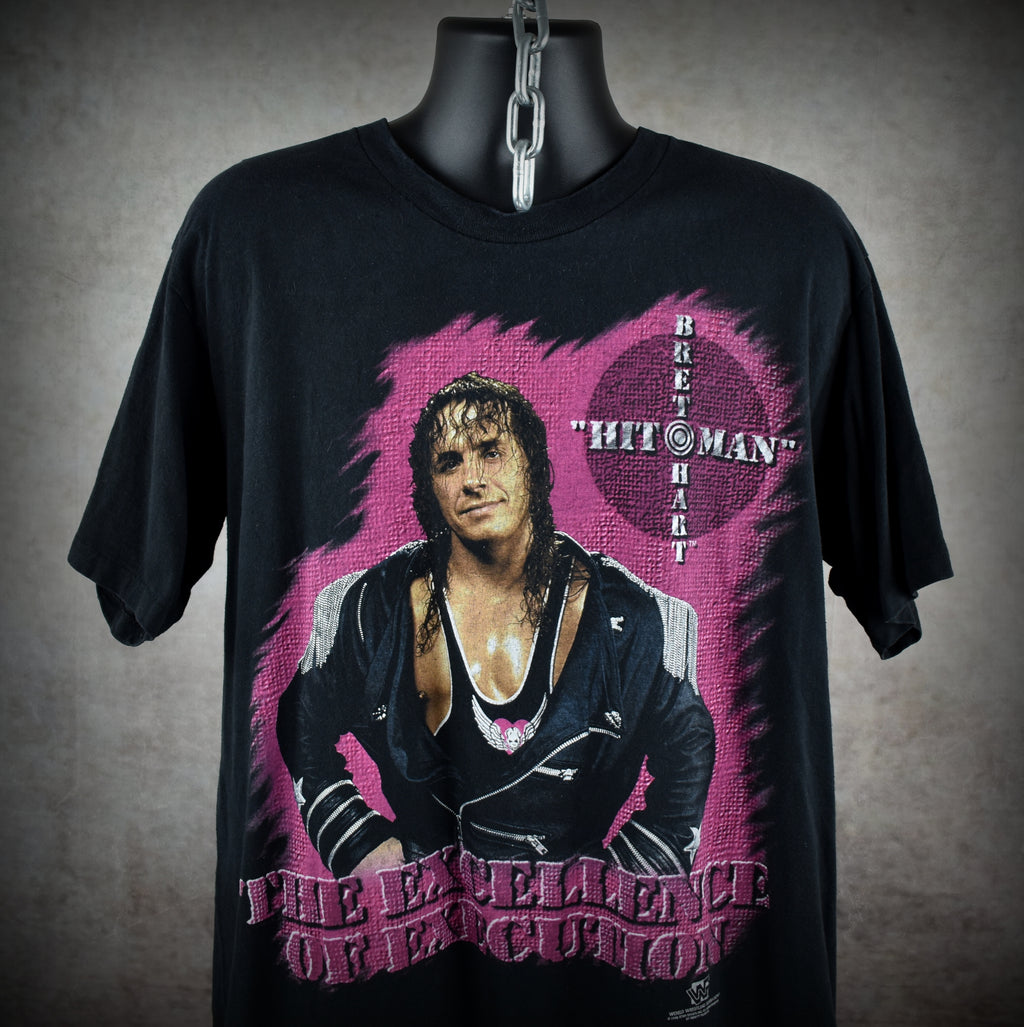 1996 bret the hitman hart vintage the excellence of execution 90s wwf wrestling icon promo t-shirt