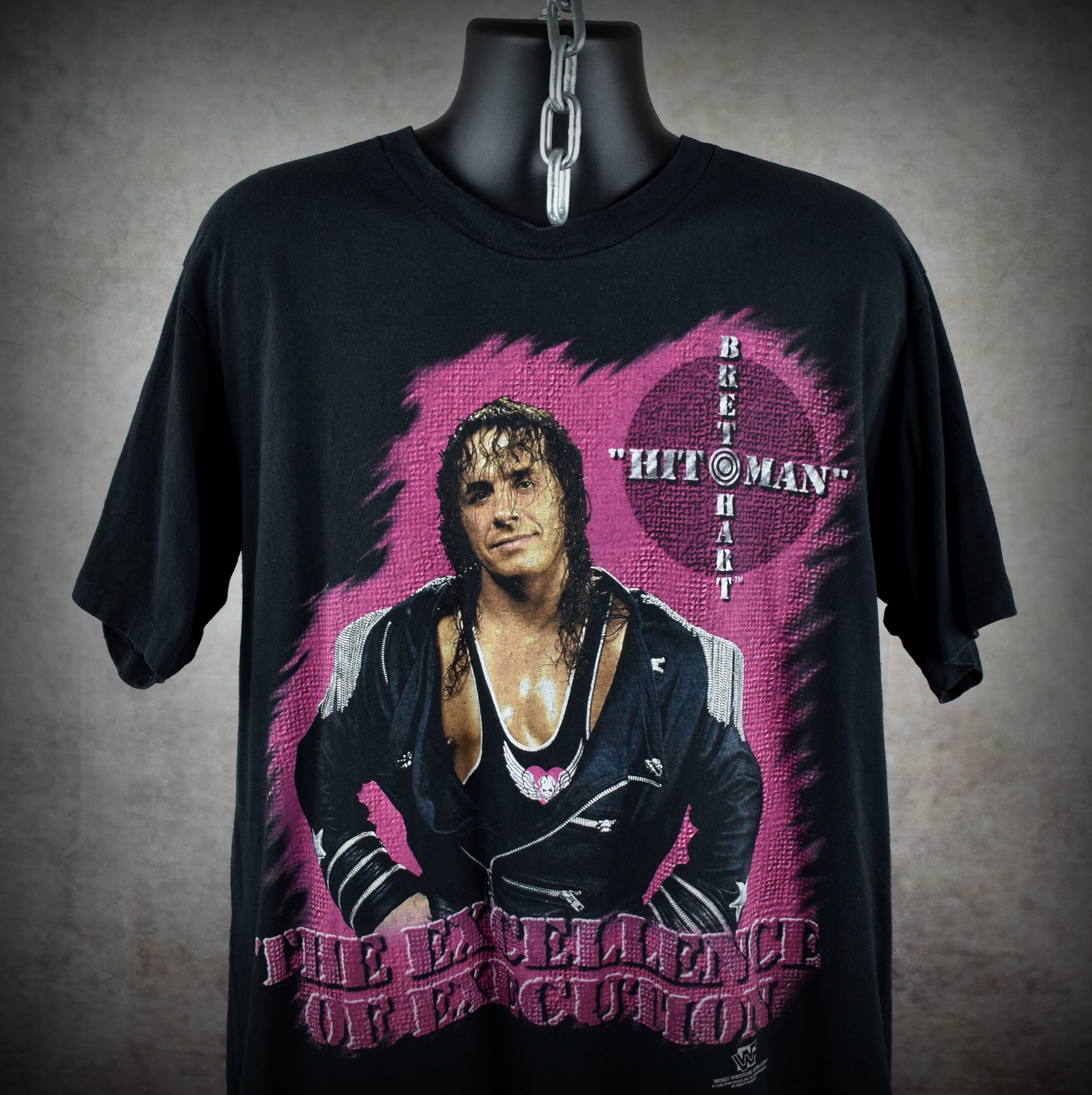 1996 bret the hitman hart vintage the excellence of execution 90s wwf wrestling icon promo t-shirt