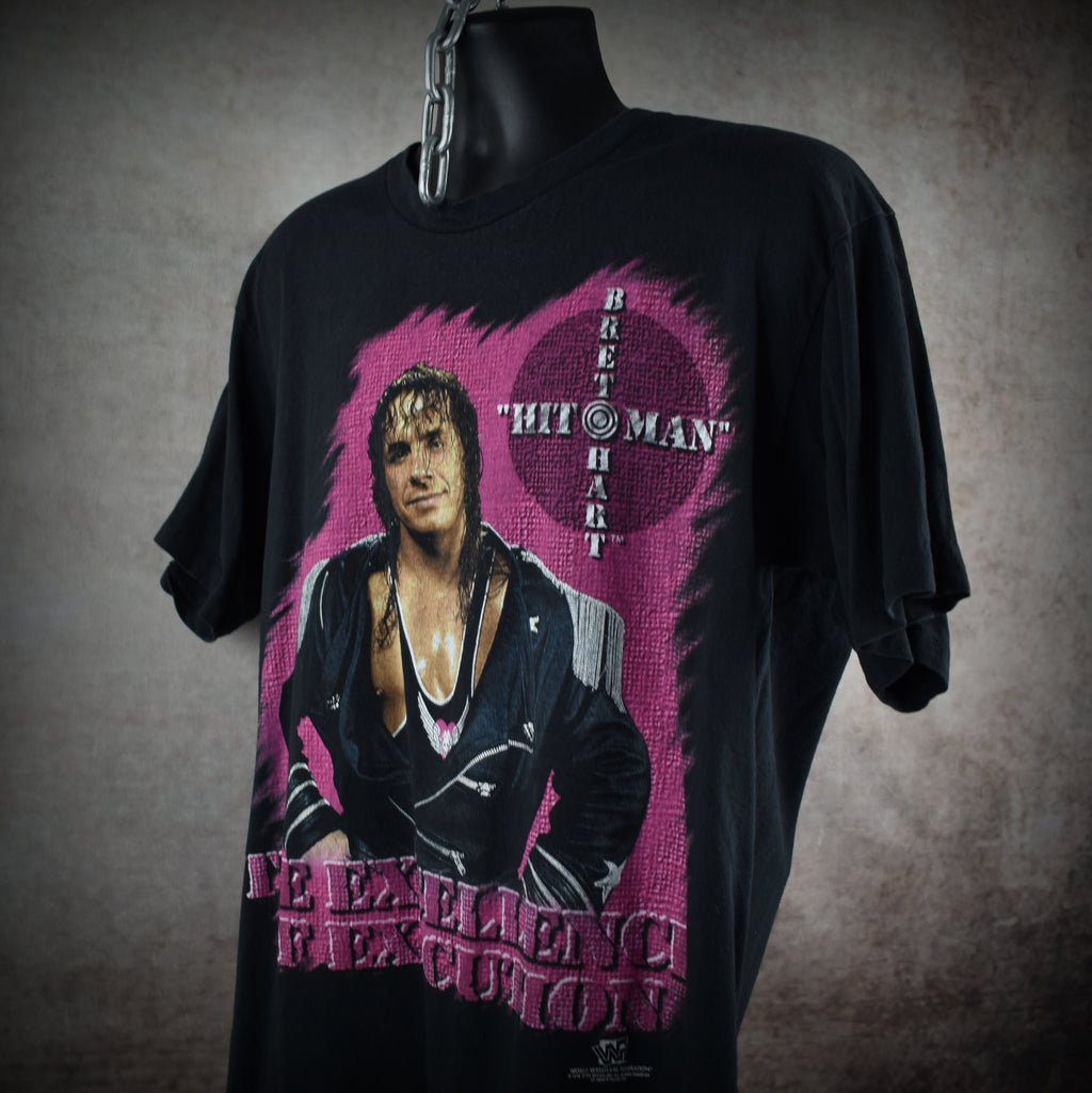 1996 bret the hitman hart vintage the excellence of execution 90s wwf wrestling icon promo t-shirt