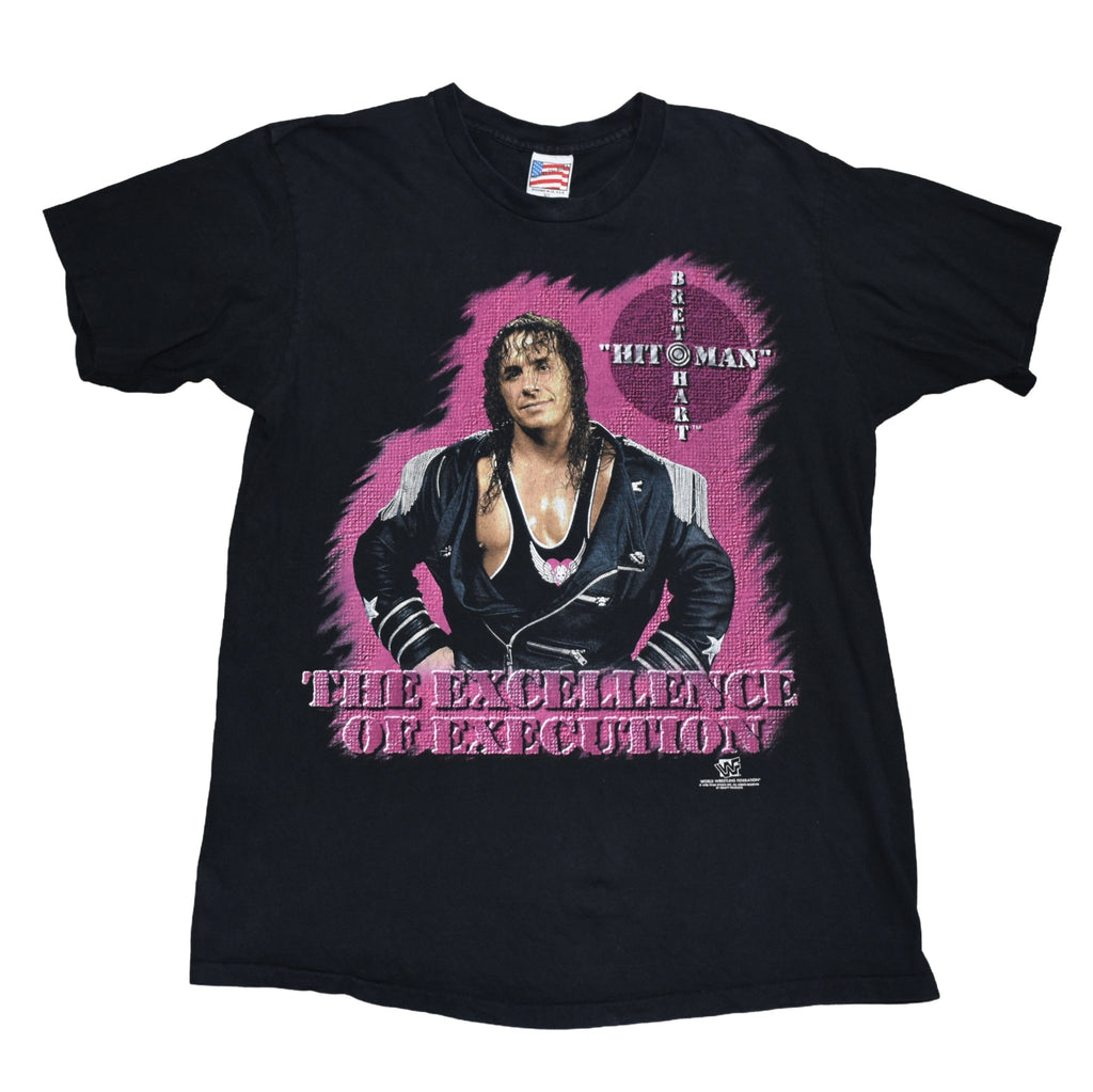 1996 bret the hitman hart vintage the excellence of execution 90s wwf wrestling icon promo t-shirt