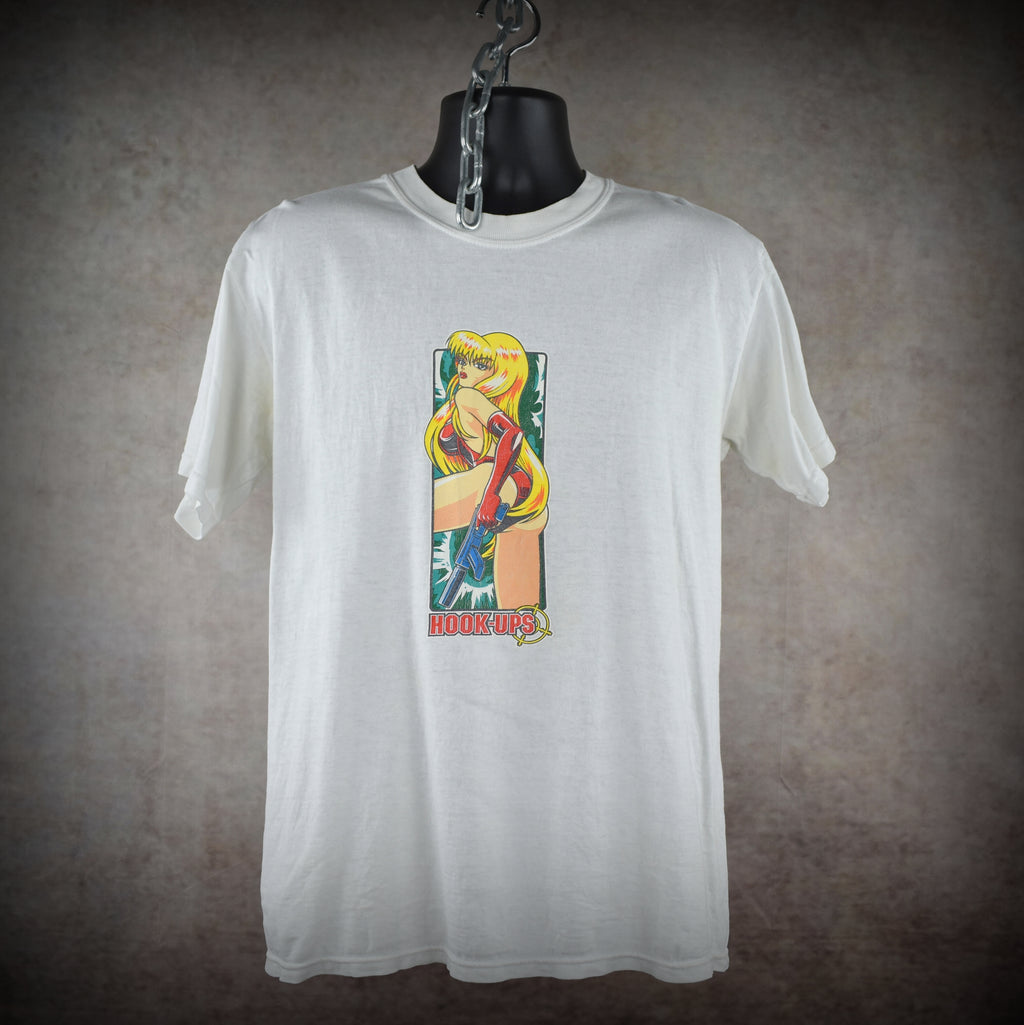1996 hook-ups vintage secret agent 357 iconic 90s skateboard brand anime promo t-shirt