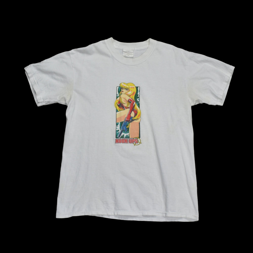 1996 hook-ups vintage secret agent 357 iconic 90s skateboard brand anime promo t-shirt