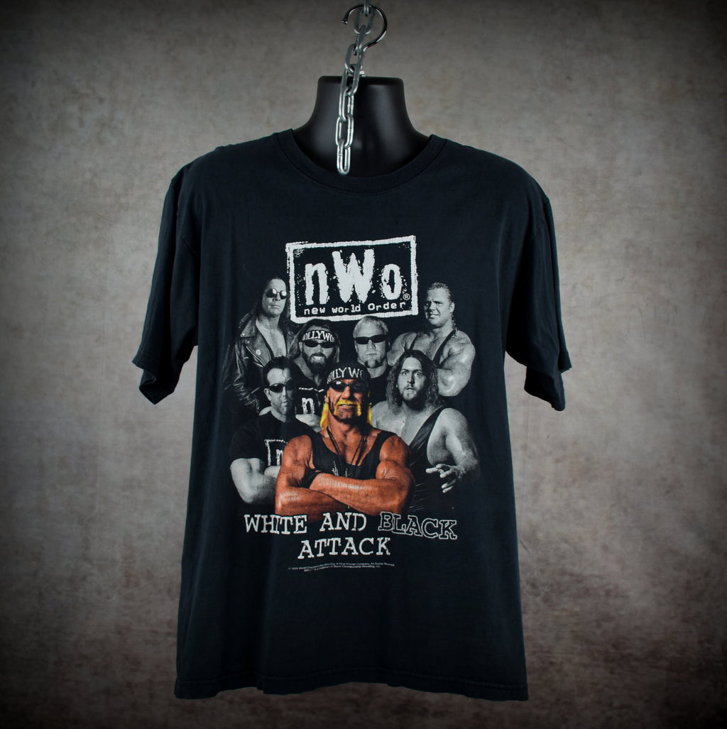 1998 nwo vintage white and black attack 90s wcw villain wrestling faction promo t-shirt