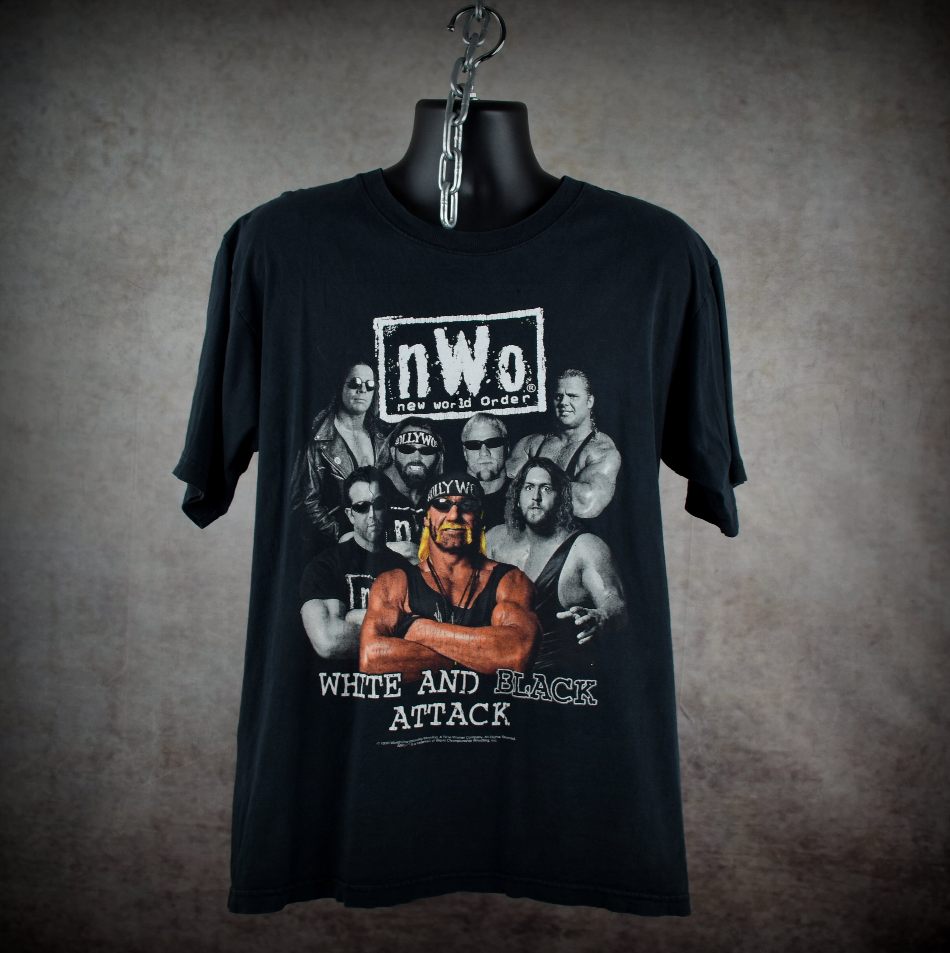 1998 nwo vintage white and black attack 90s wcw villain wrestling faction promo t-shirt