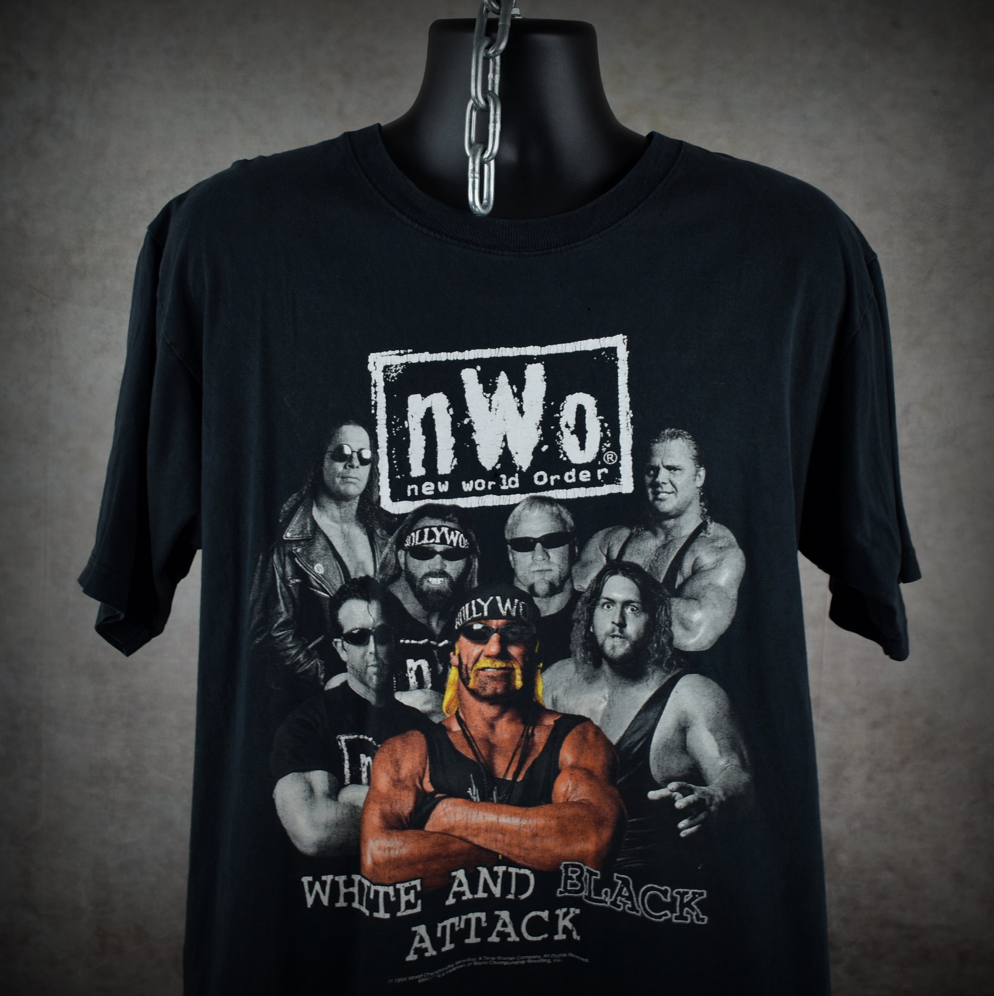 1998 nwo vintage white and black attack 90s wcw villain wrestling faction promo t-shirt