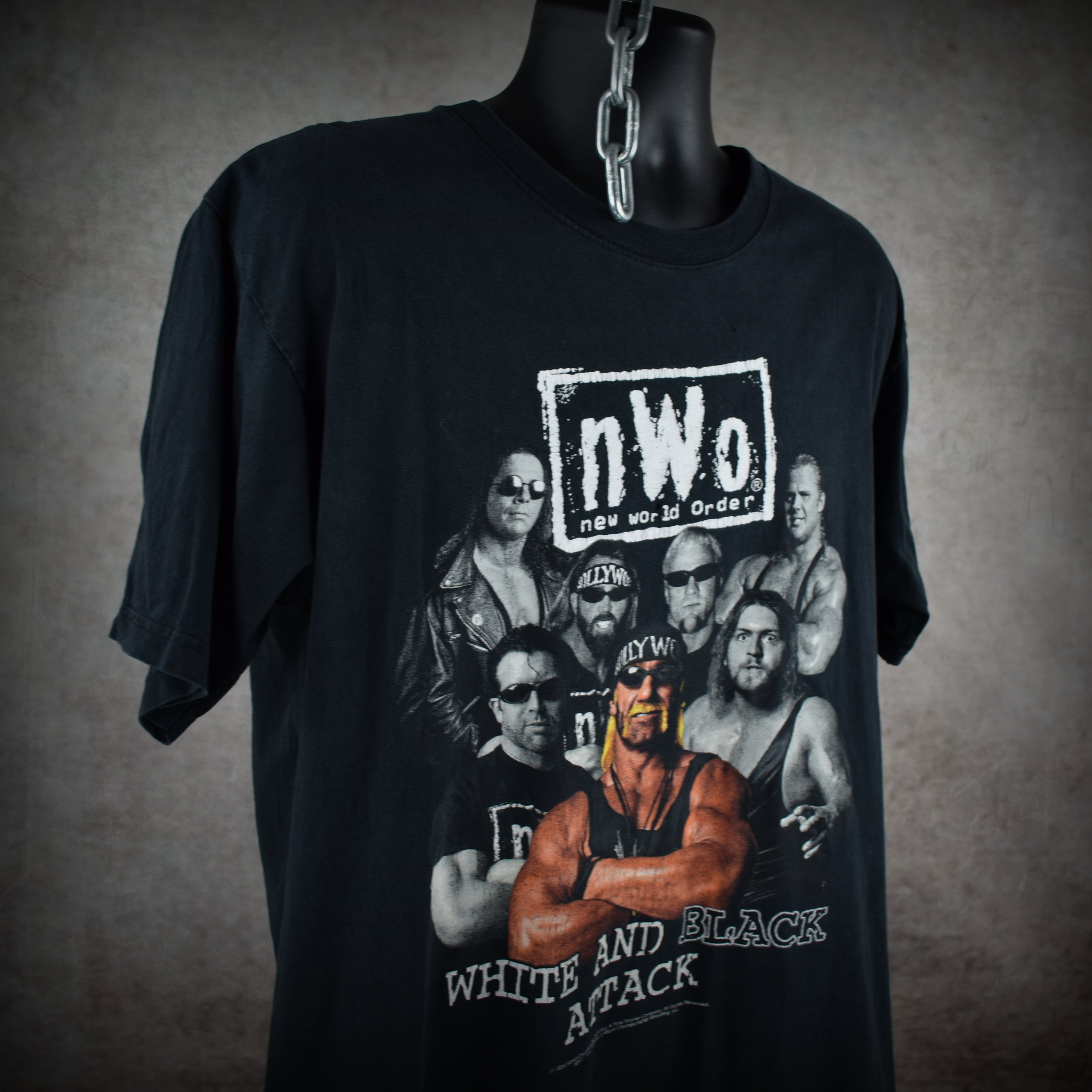 1998 nwo vintage white and black attack 90s wcw villain wrestling faction promo t-shirt