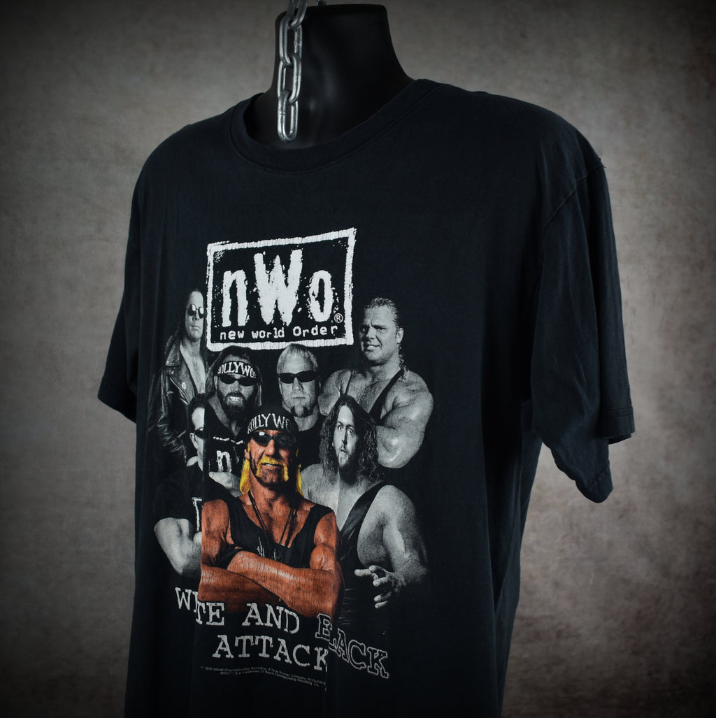 1998 nwo vintage white and black attack 90s wcw villain wrestling faction promo t-shirt