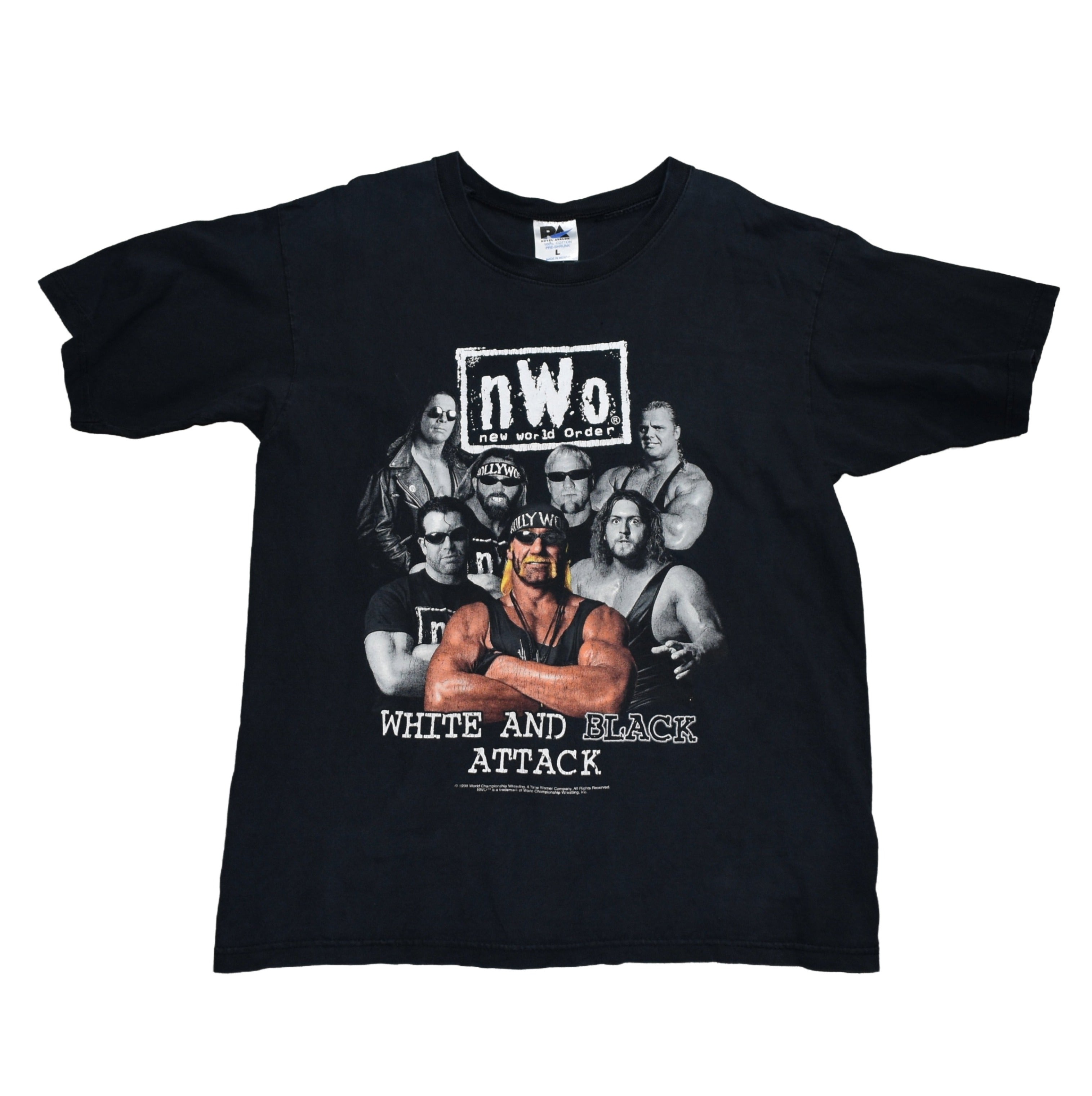 1998 nwo vintage white and black attack 90s wcw villain wrestling faction promo t-shirt