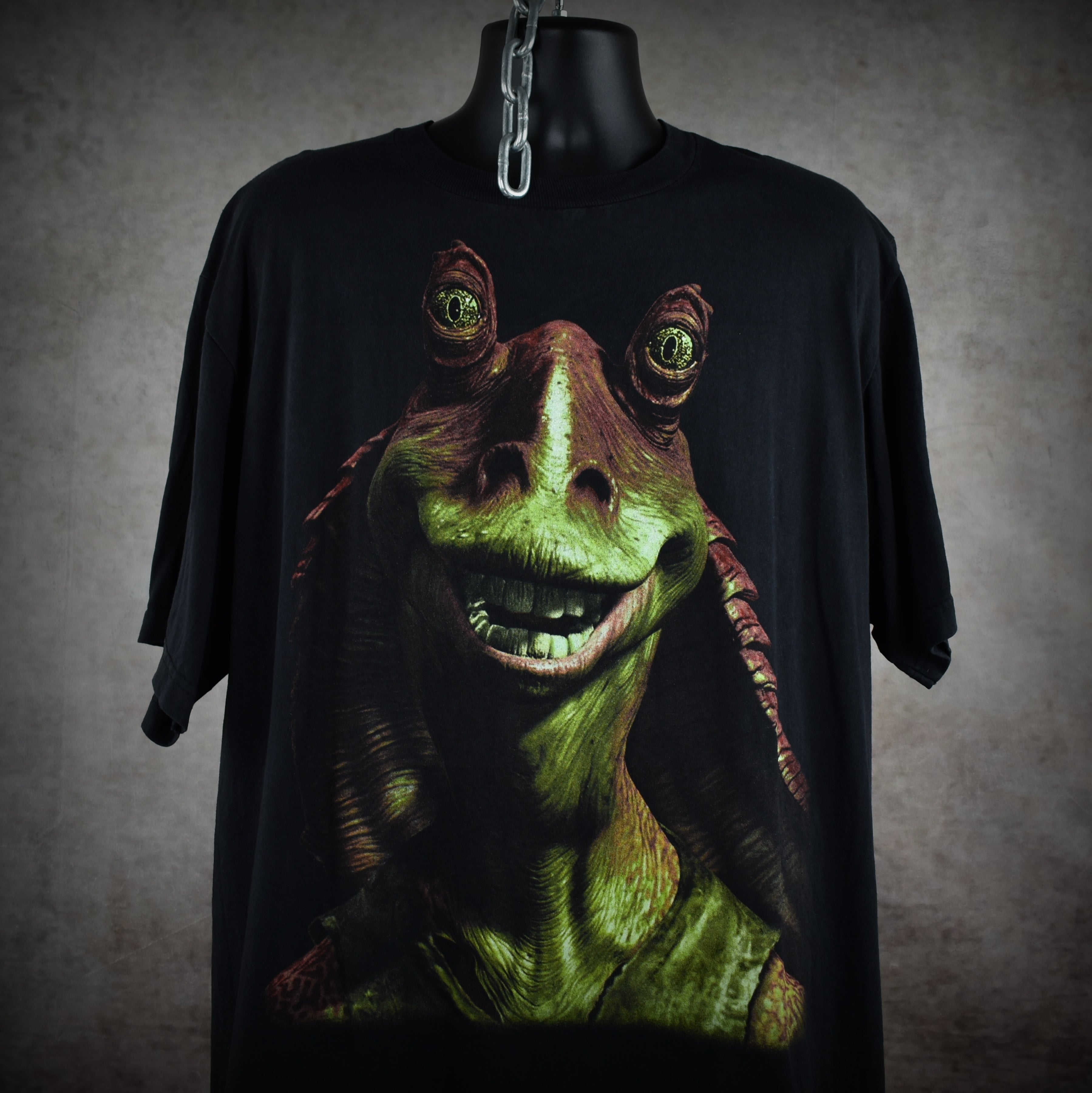 1999 star wars: episode 1 - the phantom menace vintage jar jar binks big face movie character promo t-shirt