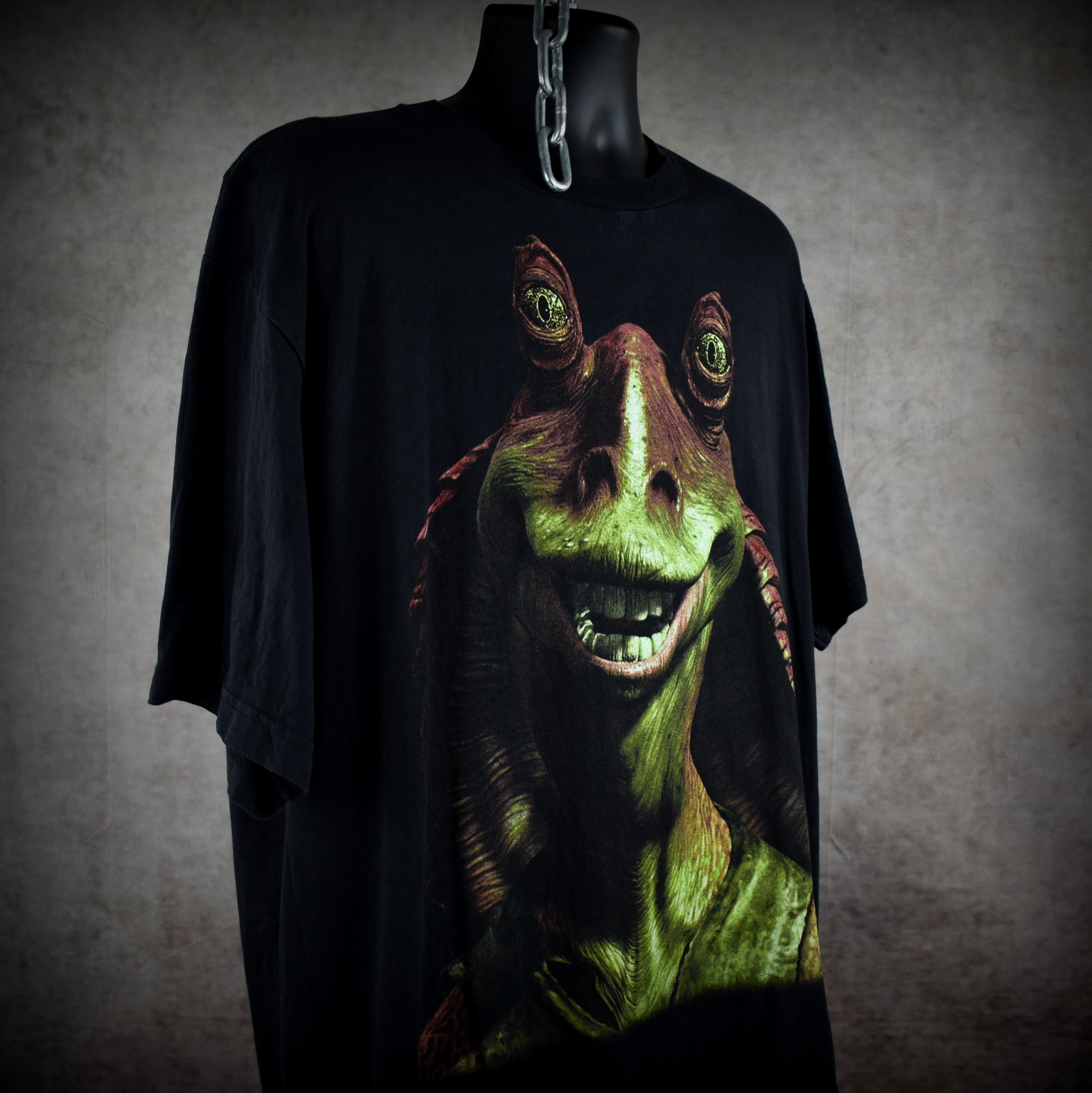 1999 star wars: episode 1 - the phantom menace vintage jar jar binks big face movie character promo t-shirt