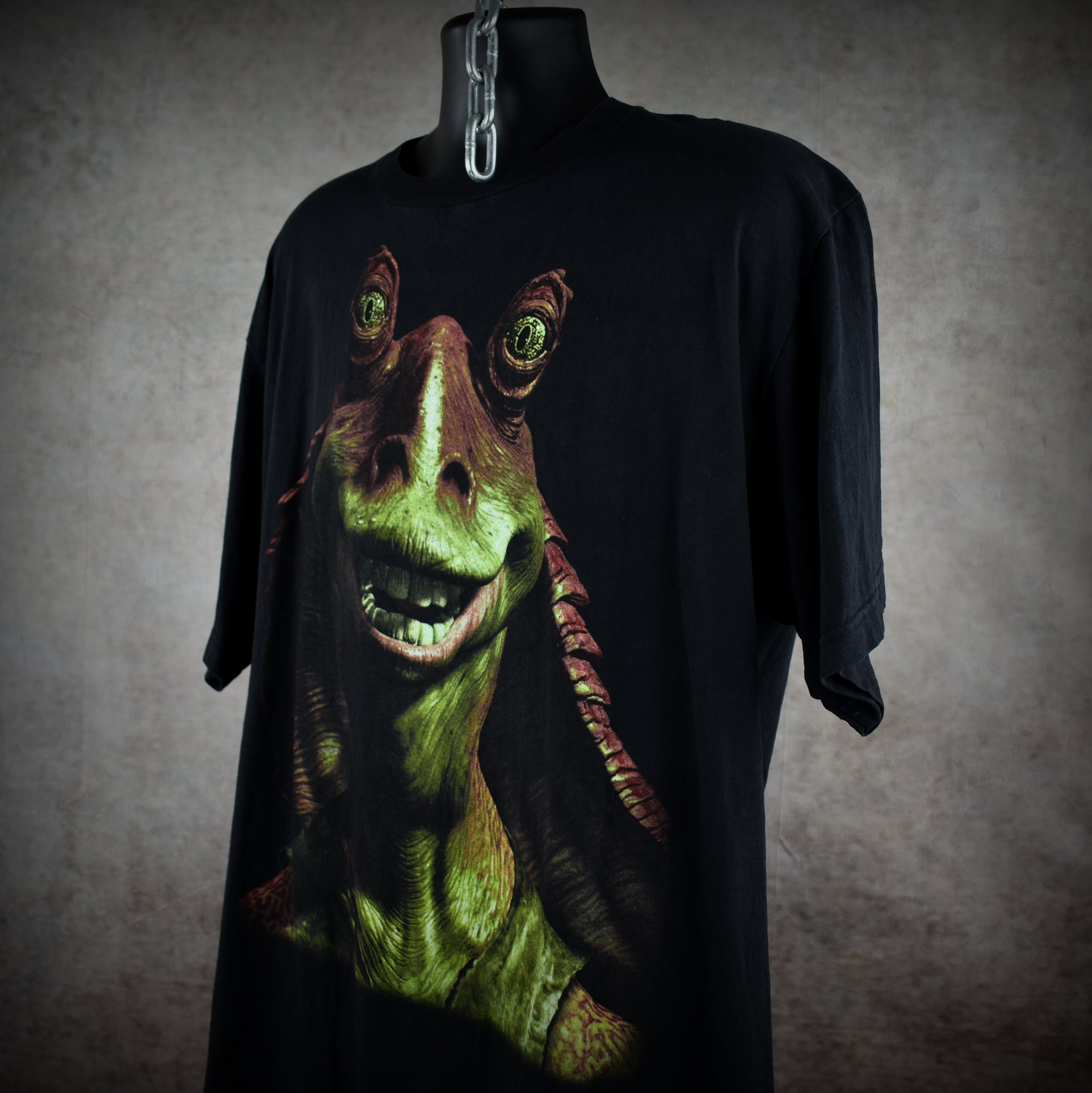 1999 star wars: episode 1 - the phantom menace vintage jar jar binks big face movie character promo t-shirt
