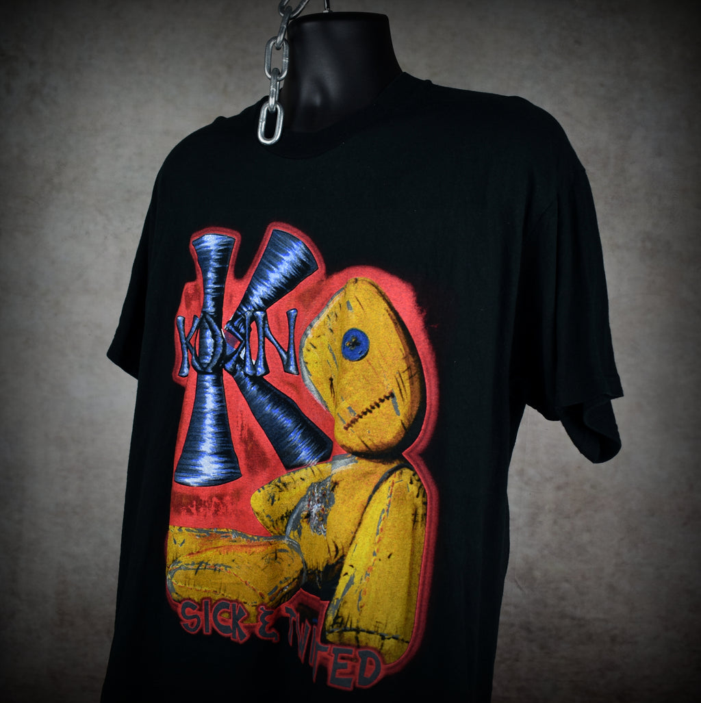 2000 korn vintage issues era bootleg sick & twisted  world tour nü metal band concert t-shirt