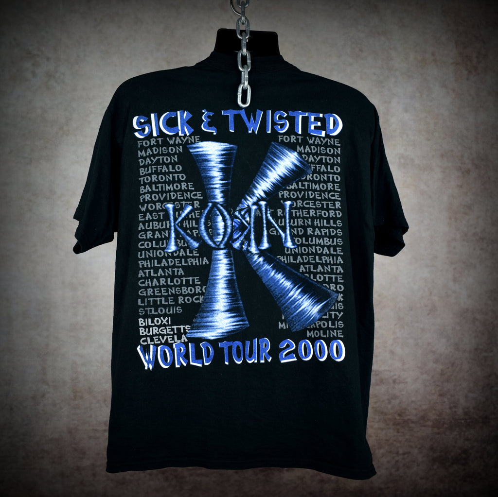 2000 korn vintage issues era bootleg sick & twisted  world tour nü metal band concert t-shirt
