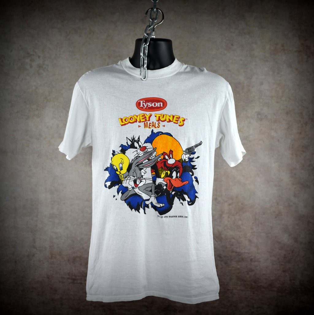 1990 tyson looney tunes meals vintage 90s frozen tv dinner + cartoon character collab promo t-shirt