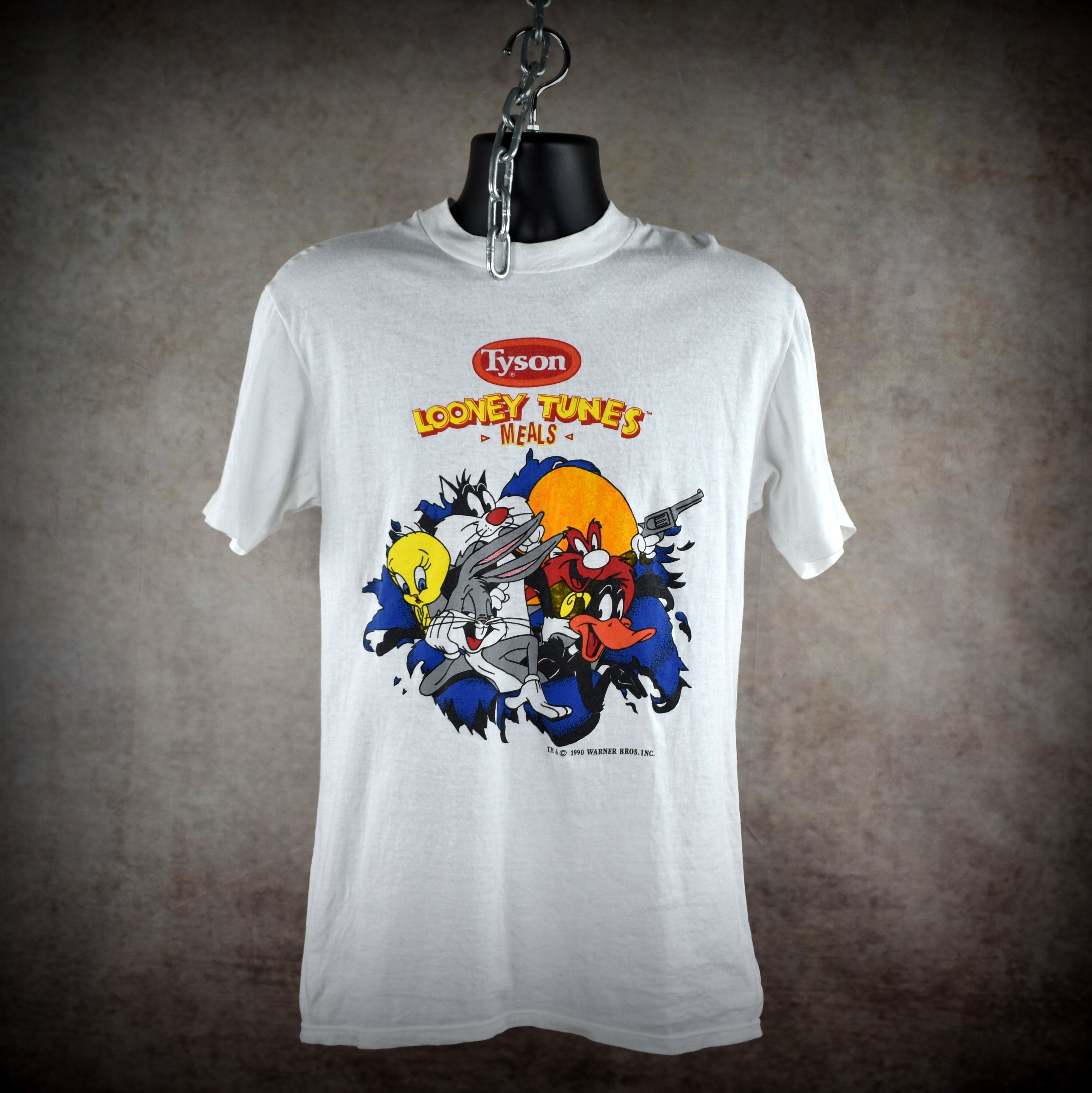 1990 tyson looney tunes meals vintage 90s frozen tv dinner + cartoon character collab promo t-shirt