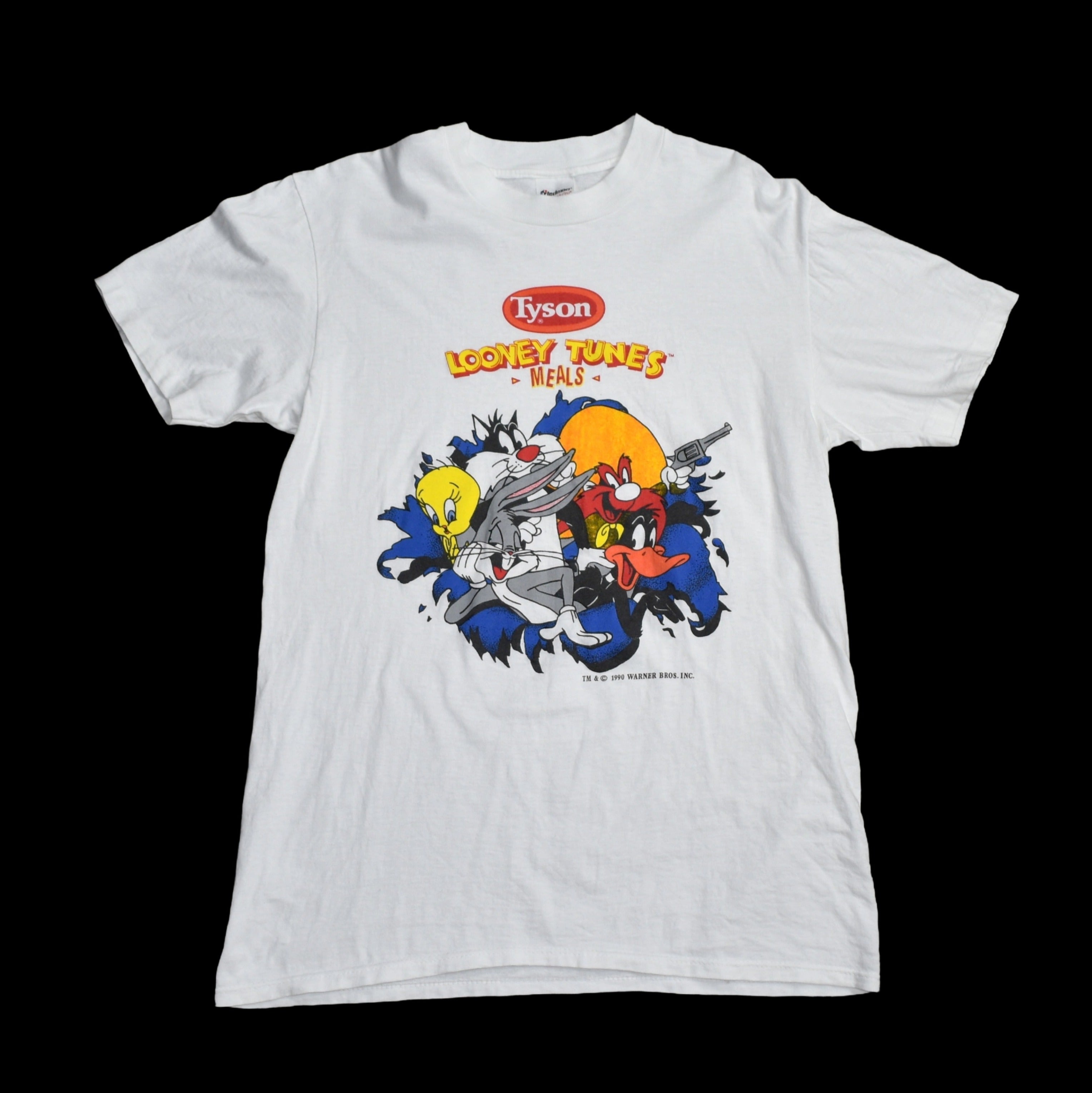 1990 tyson looney tunes meals vintage 90s frozen tv dinner + cartoon character collab promo t-shirt