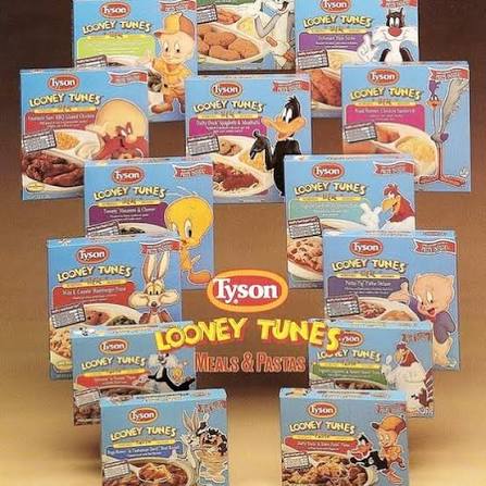 1990 tyson looney tunes meals vintage 90s frozen tv dinner + cartoon character collab promo t-shirt