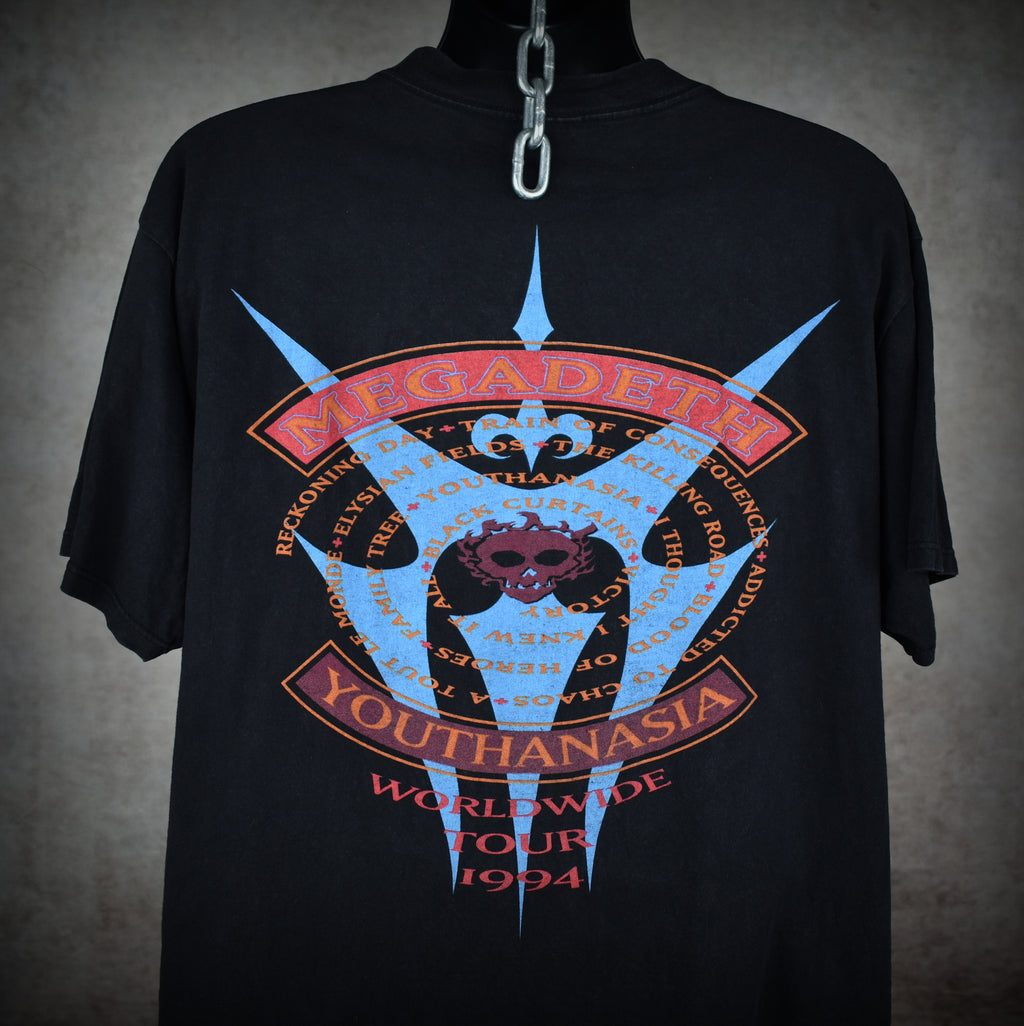1994 megadeth vintage vic rattlehead 90s heavy metal band youthanasia tour t-shirt